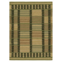 Rug & Kilim’s Scandinavian Style Square Rug in Green, with Geometric Stripes