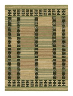 Rug & Kilim’s Scandinavian Style Square Rug in Green, with Geometric Stripes