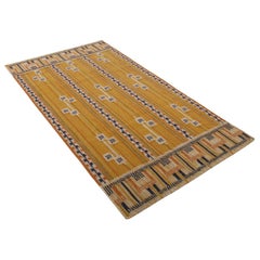 Rug & Kilim’s Scandinavian Style Striped Yellow and Black Wool Kilim Runner