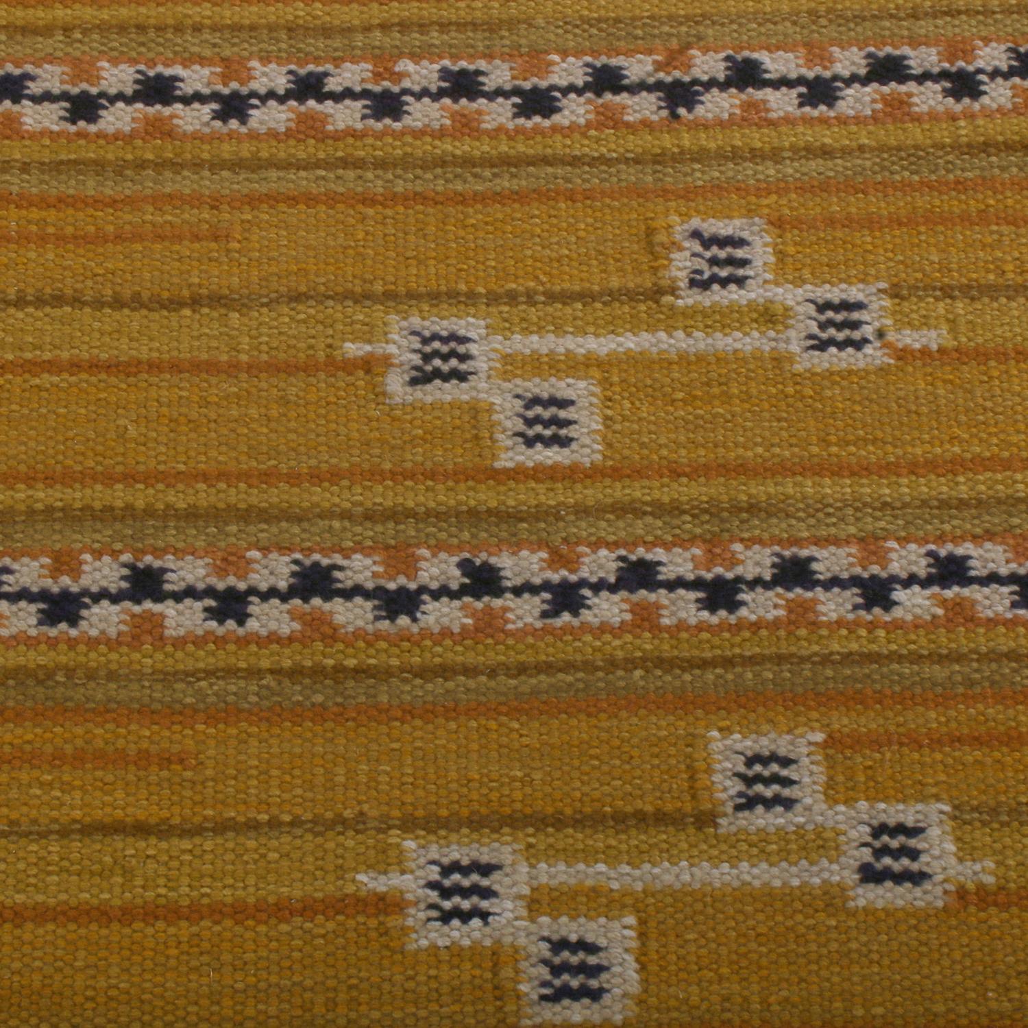 Hand-Knotted Rug & Kilim’s Scandinavian Style Striped Yellow and Black Wool Kilim Runner