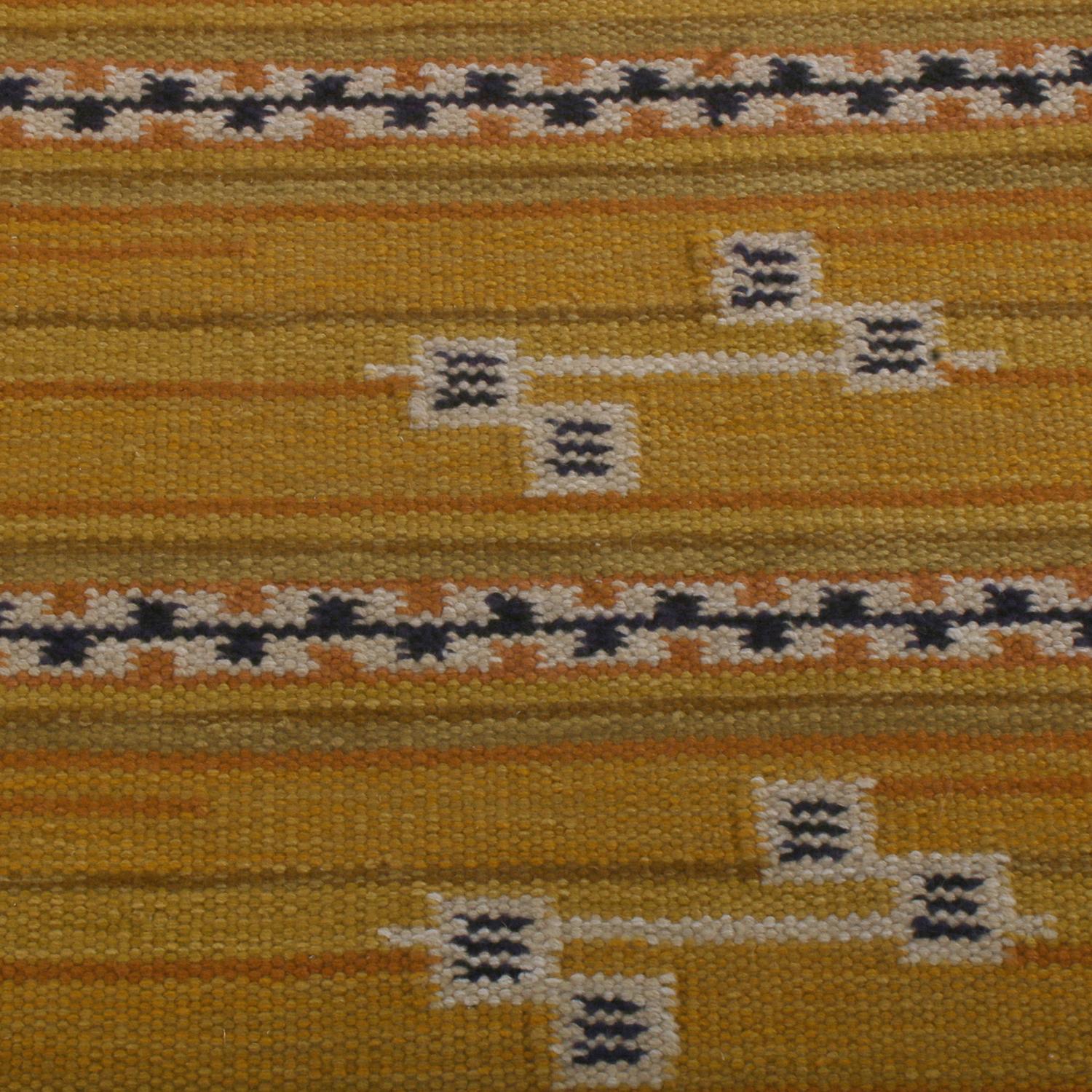 Annodato a mano Rug & Kilim - Runner in lana a strisce gialle e nere in stile scandinavo in vendita