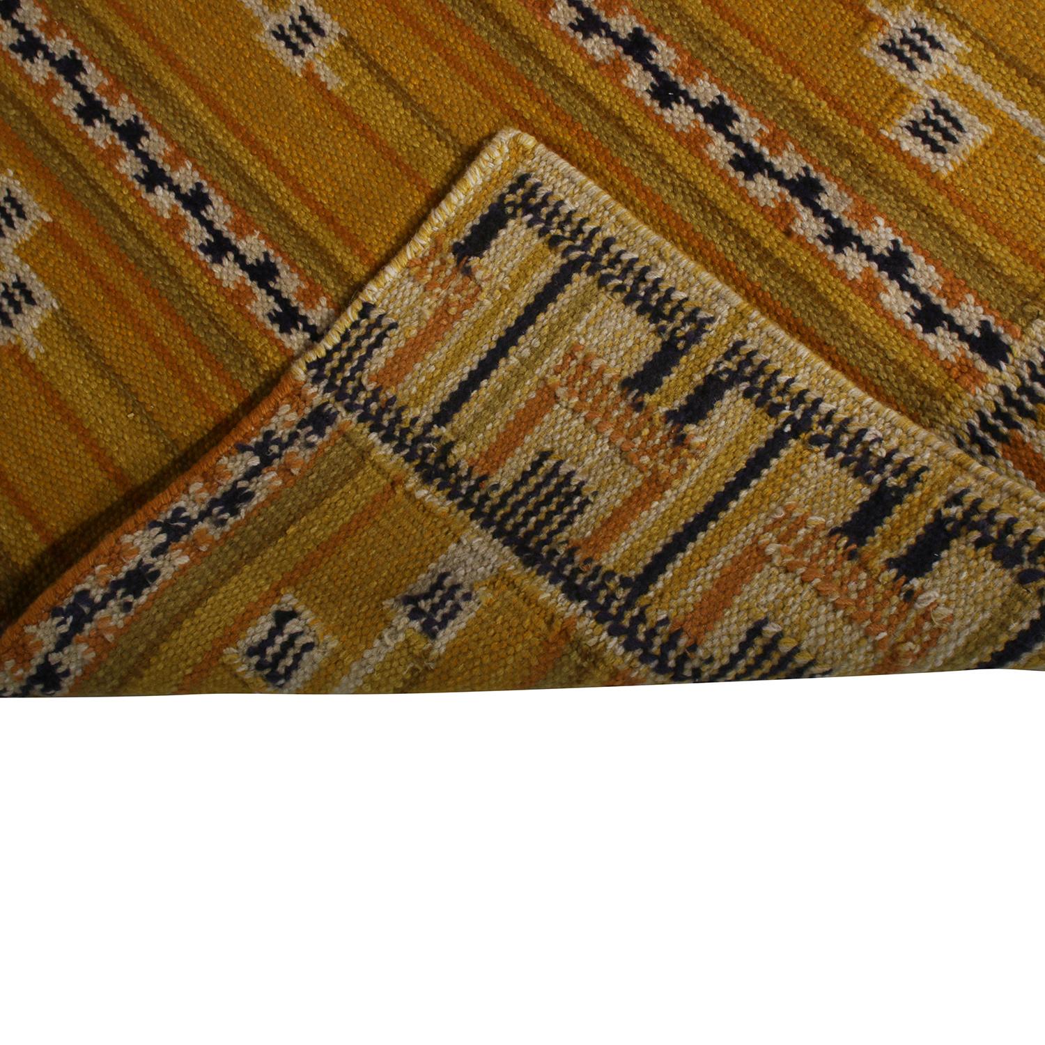 Rug & Kilim’s Scandinavian Style Striped Yellow and Black Wool Kilim Runner In New Condition In Long Island City, NY