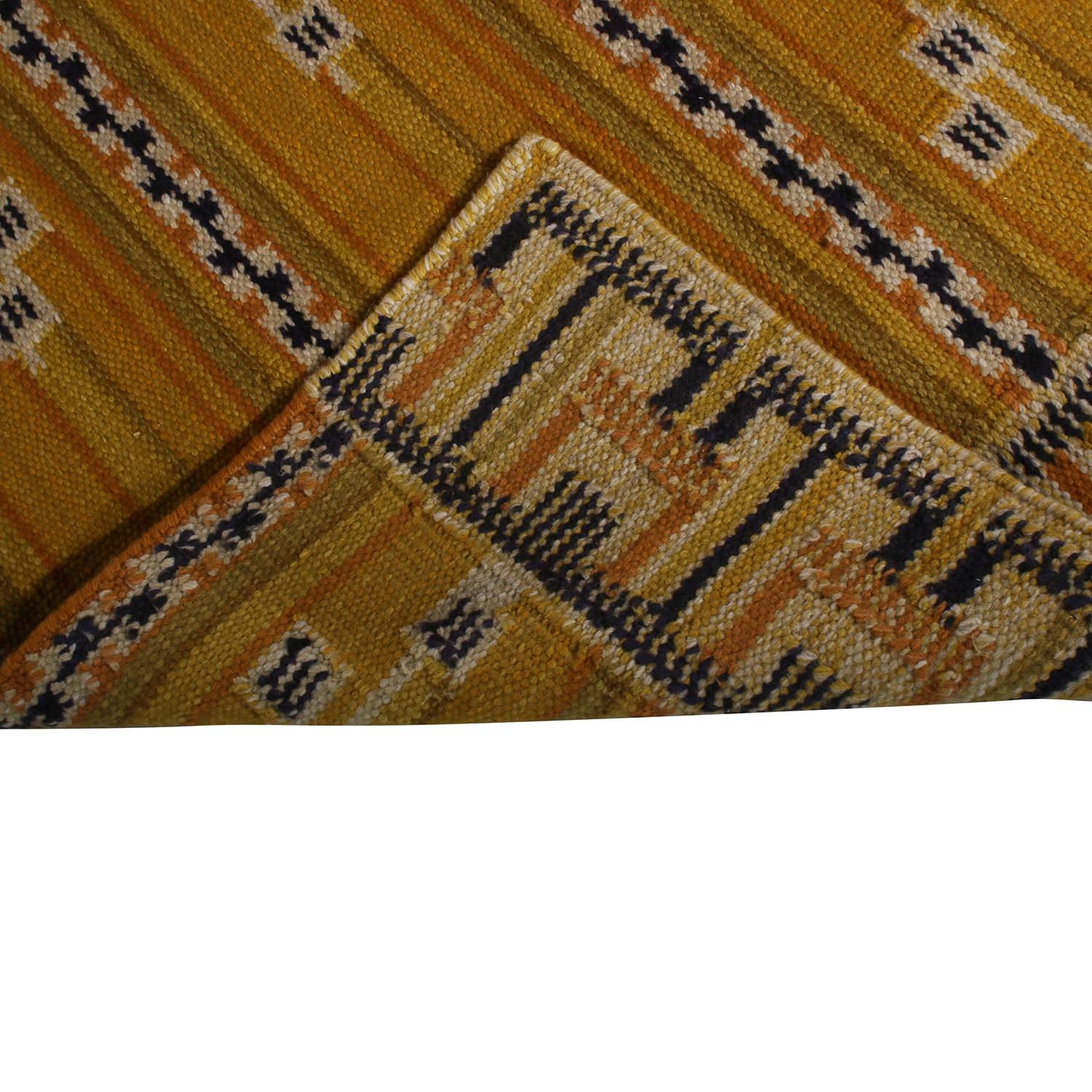 Rug & Kilim’s Scandinavian Style Striped Yellow and Black Wool Kilim Runner In New Condition For Sale In Long Island City, NY