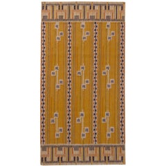 Skandinavisch gestreifter Kilim-Läufer aus gelber und schwarzer Wolle von Rug & Kilim