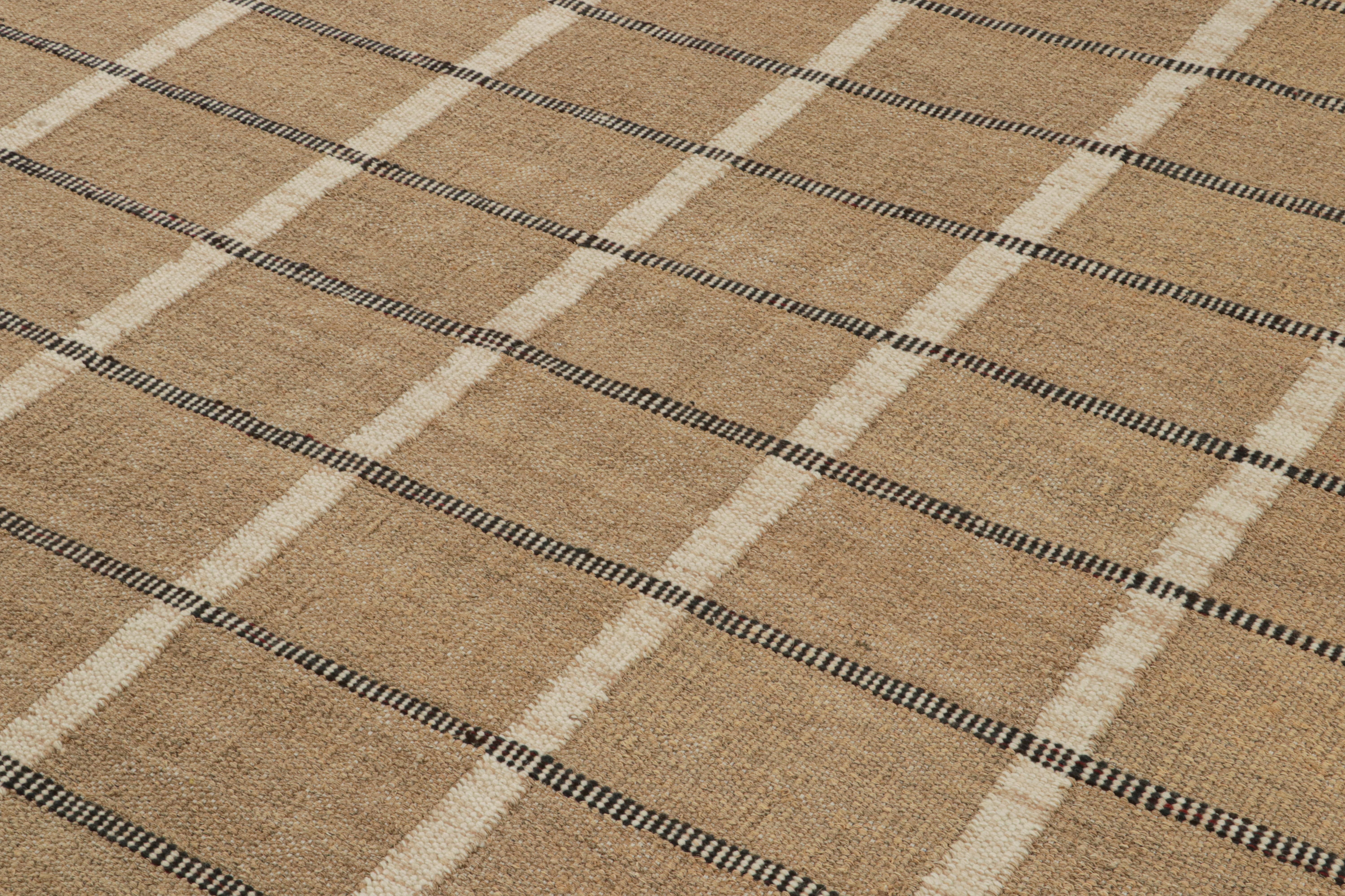 Svedese Rug & Kilim - Tappeto Kilim in stile Deco Scandinavo in Beige e Marrone in vendita
