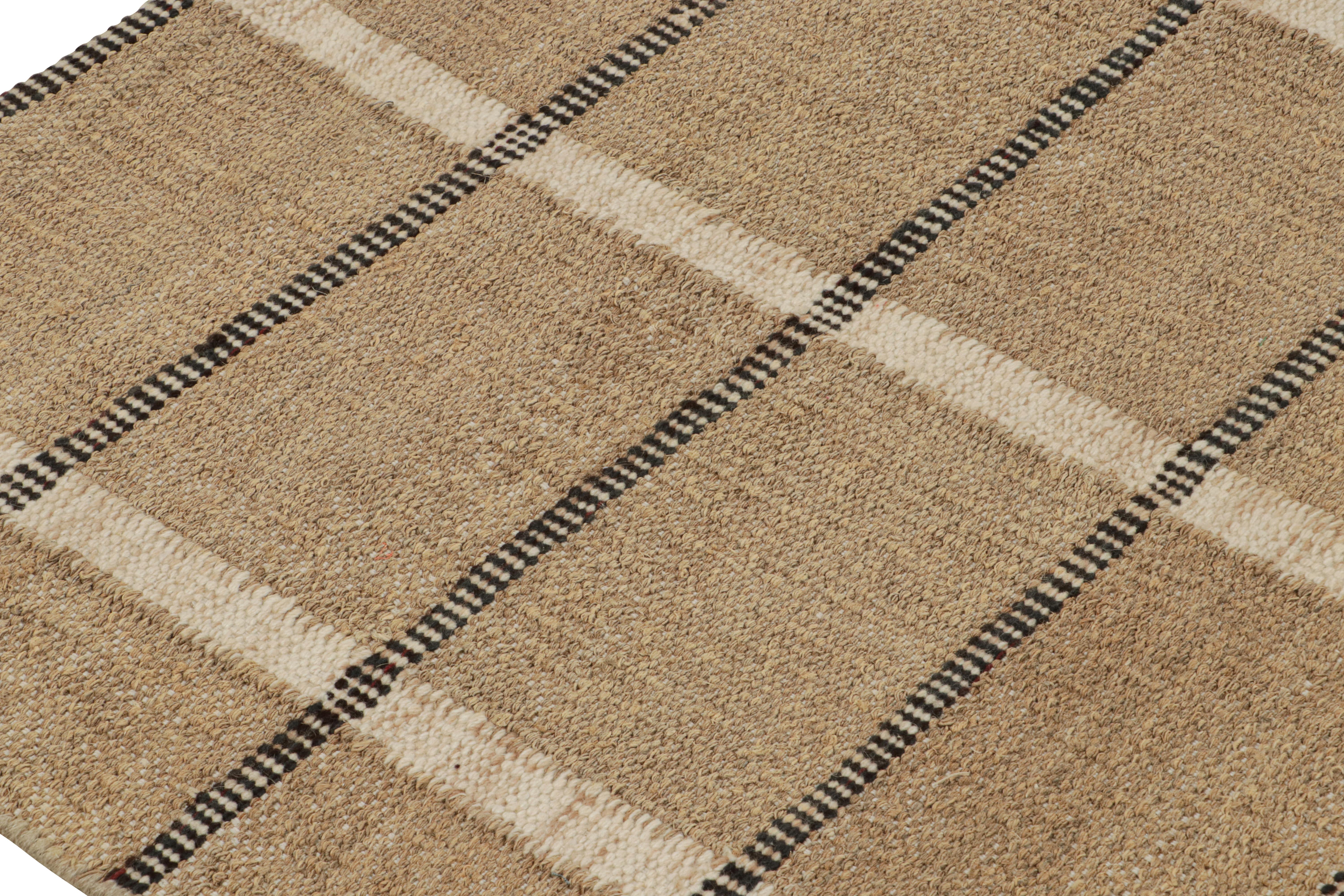 Contemporary Rug & Kilim’s Scandinavian Swedish Deco Style Kilim Rug in Beige and Brown For Sale
