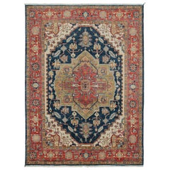 Tapis de style Serapi de Rug & Kilim en bleu avec médaillon à rosettes beige et rouge 