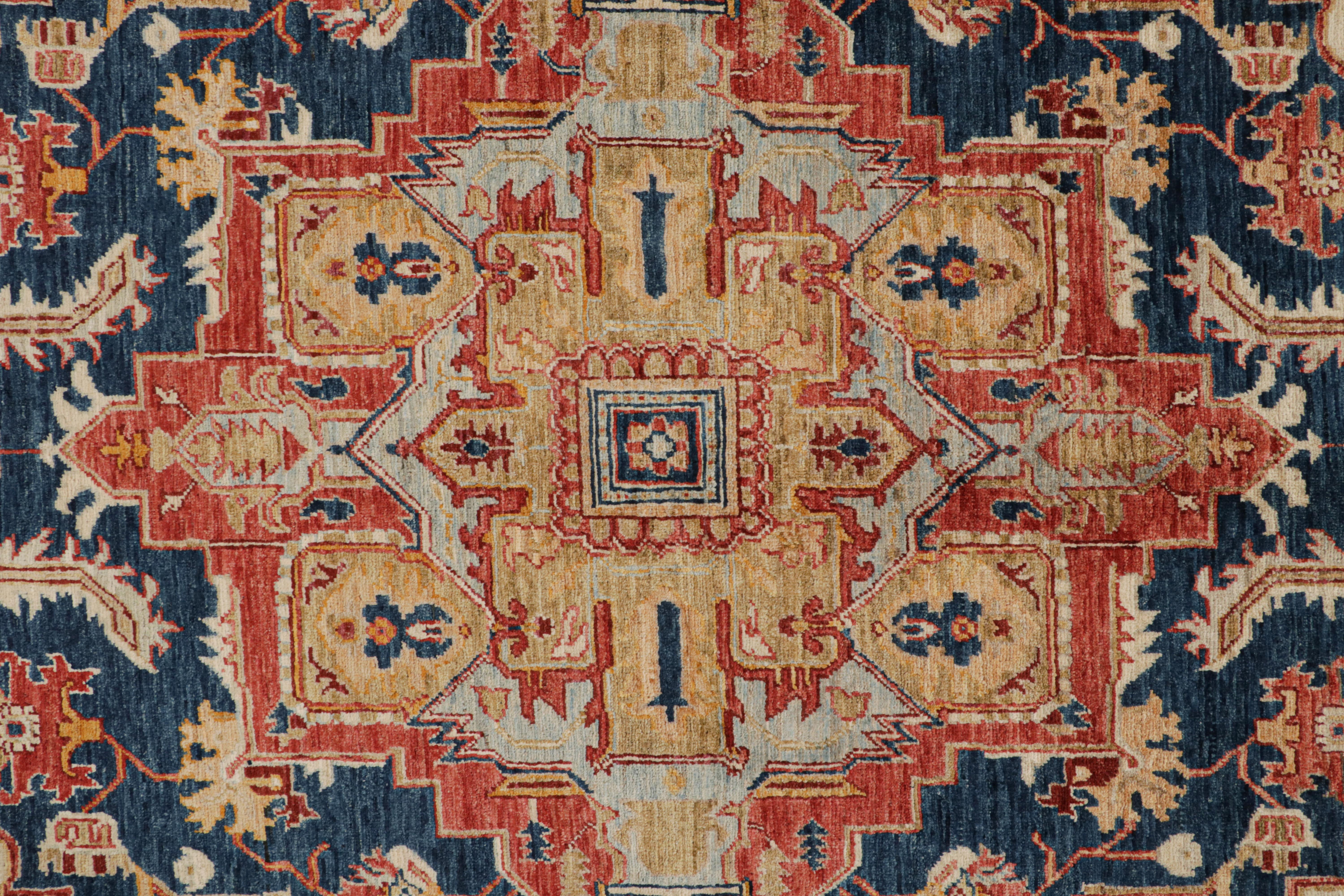 Rug & Kilim’s Serapi style rug in Navy Blue with Gold and Red Medallion In New Condition For Sale In Long Island City, NY