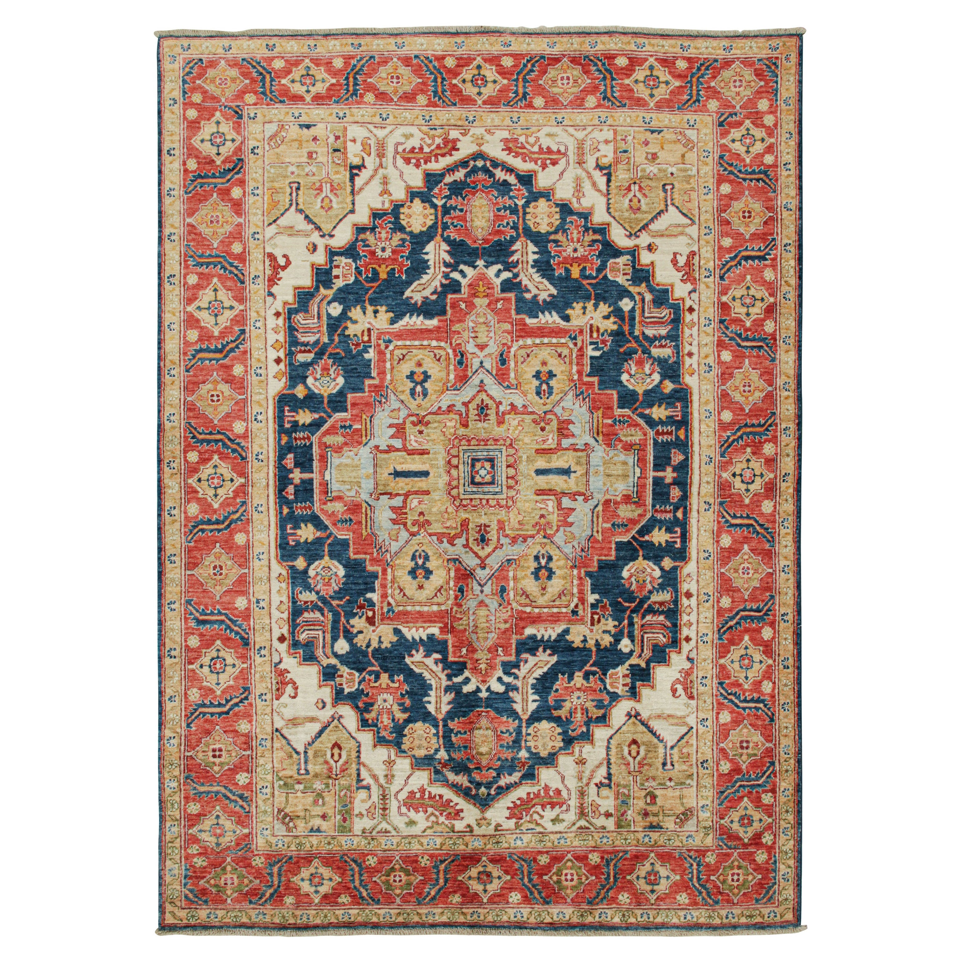Tapis de style Serapi de Rug & Kilim en bleu marine avec médaillon or et rouge