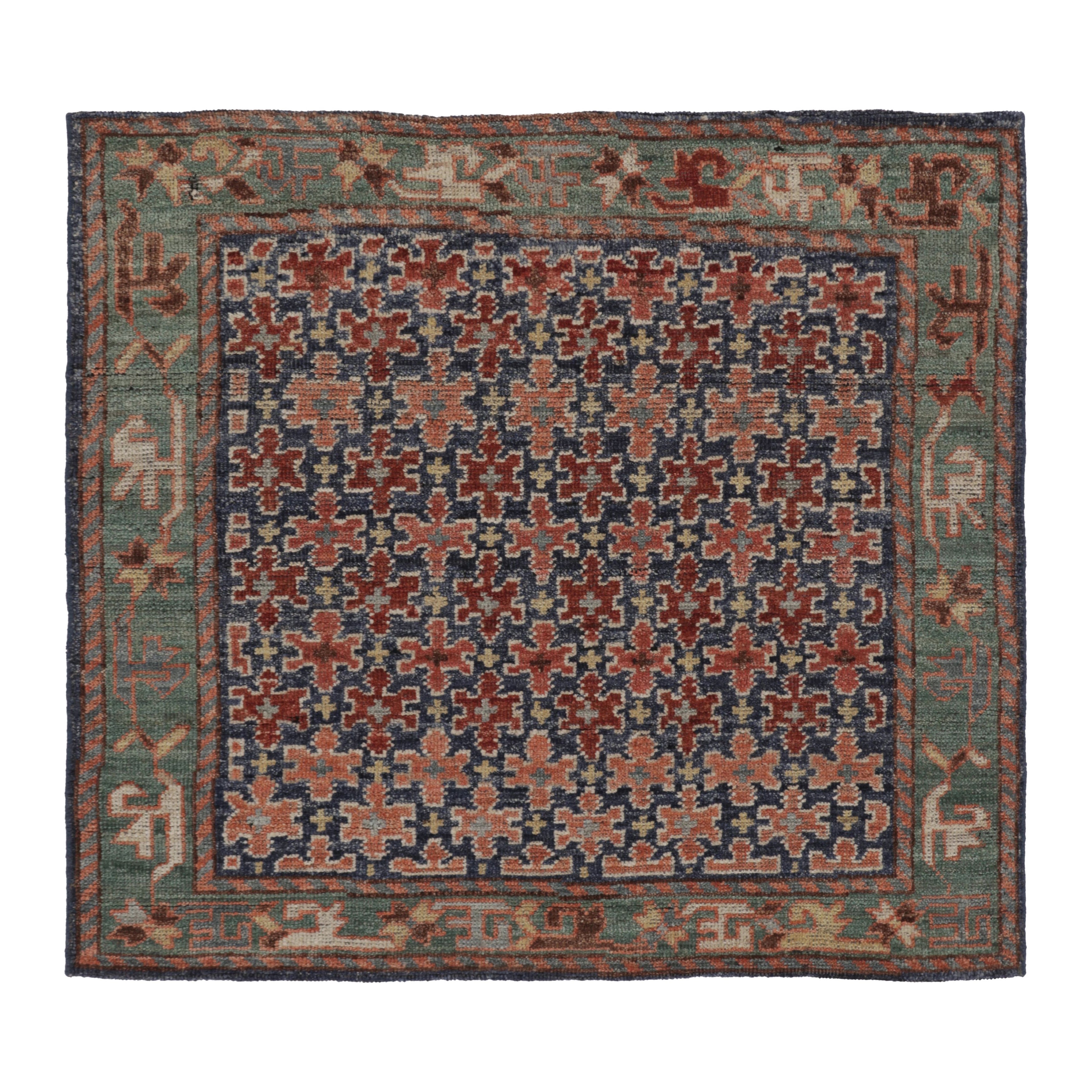 Rug
Kilim’s Shahsavan Persian Inspired Square Rug, Playful Floral Patterns