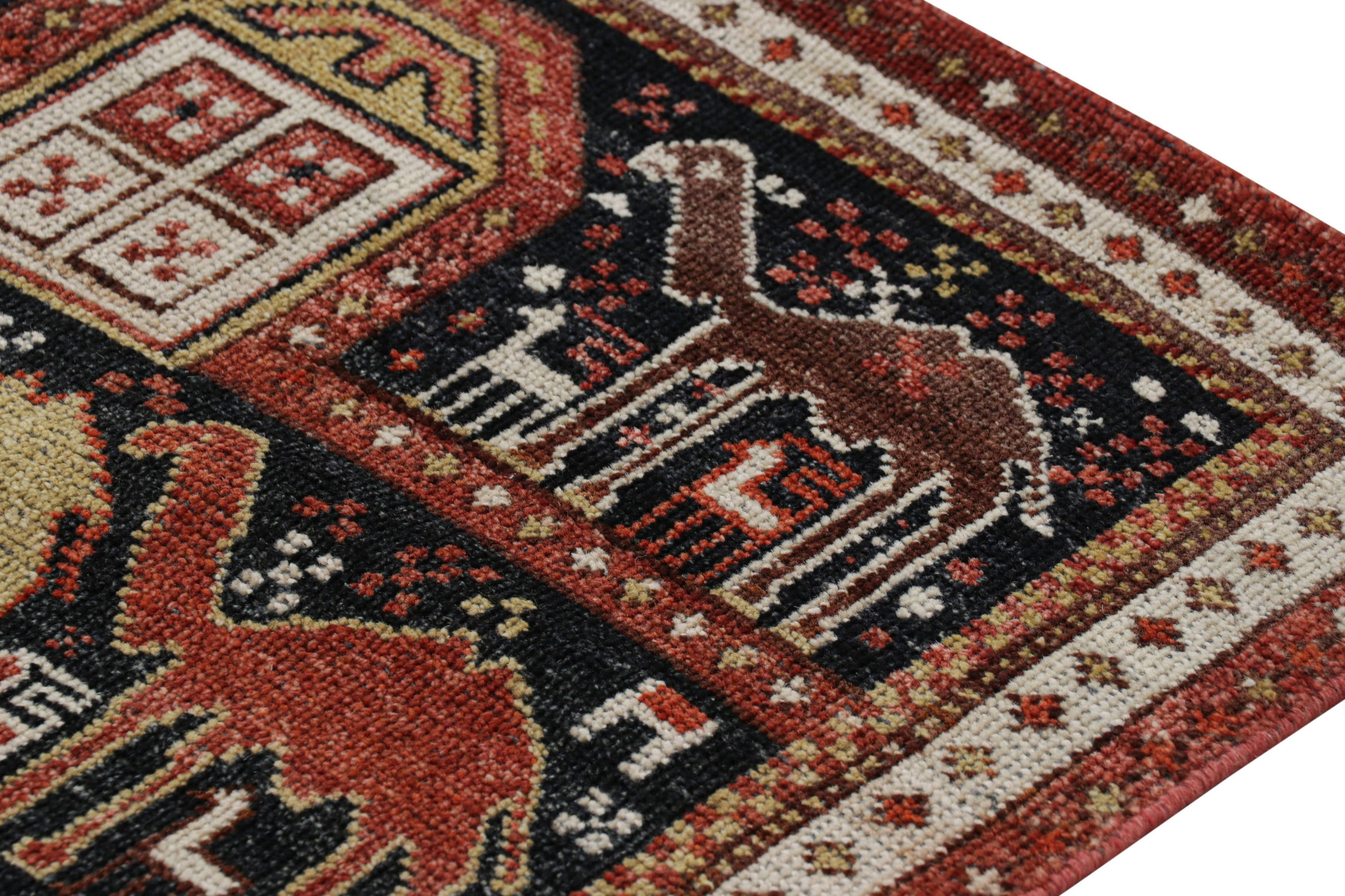 Tribal Rug & Kilim’s Shirvan Style Rug in Black with Colorful Camel Pictorials For Sale