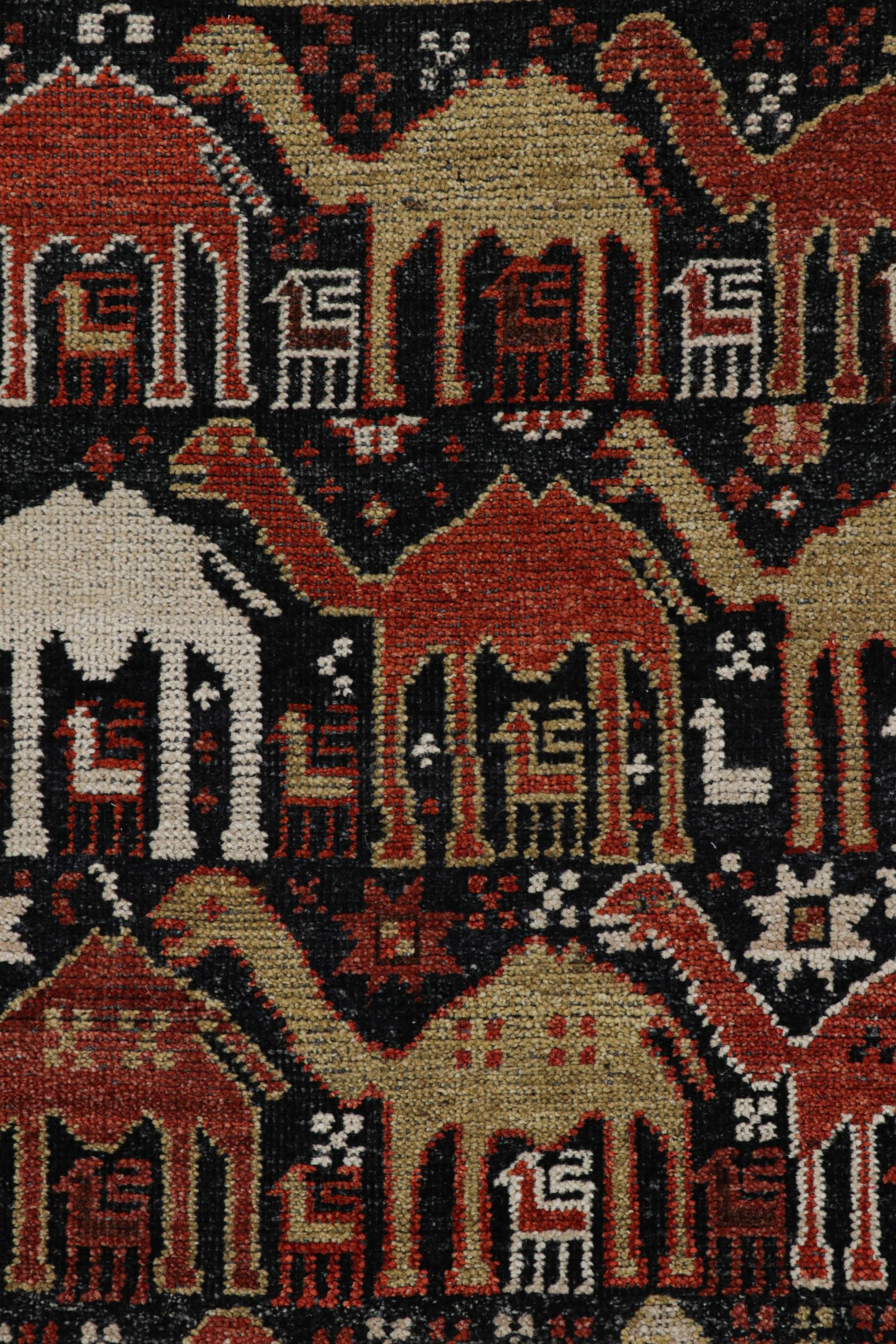 Rug & Kilim’s Shirvan Style Rug in Black with Colorful Camel Pictorials In New Condition For Sale In Long Island City, NY