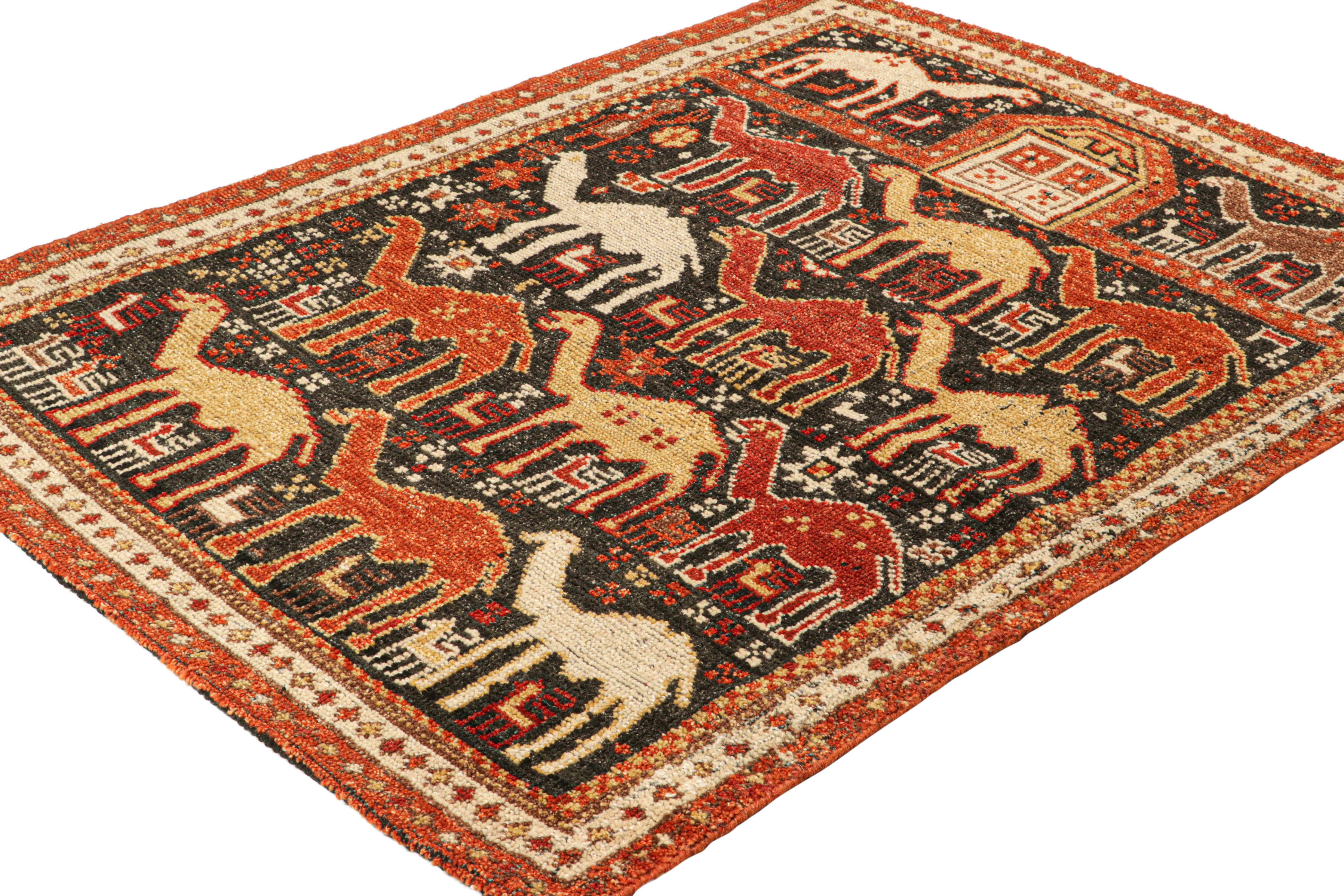 Hand-Knotted Rug & Kilim’s Shirvan Style Rug with Geometric Camel Pictorials For Sale