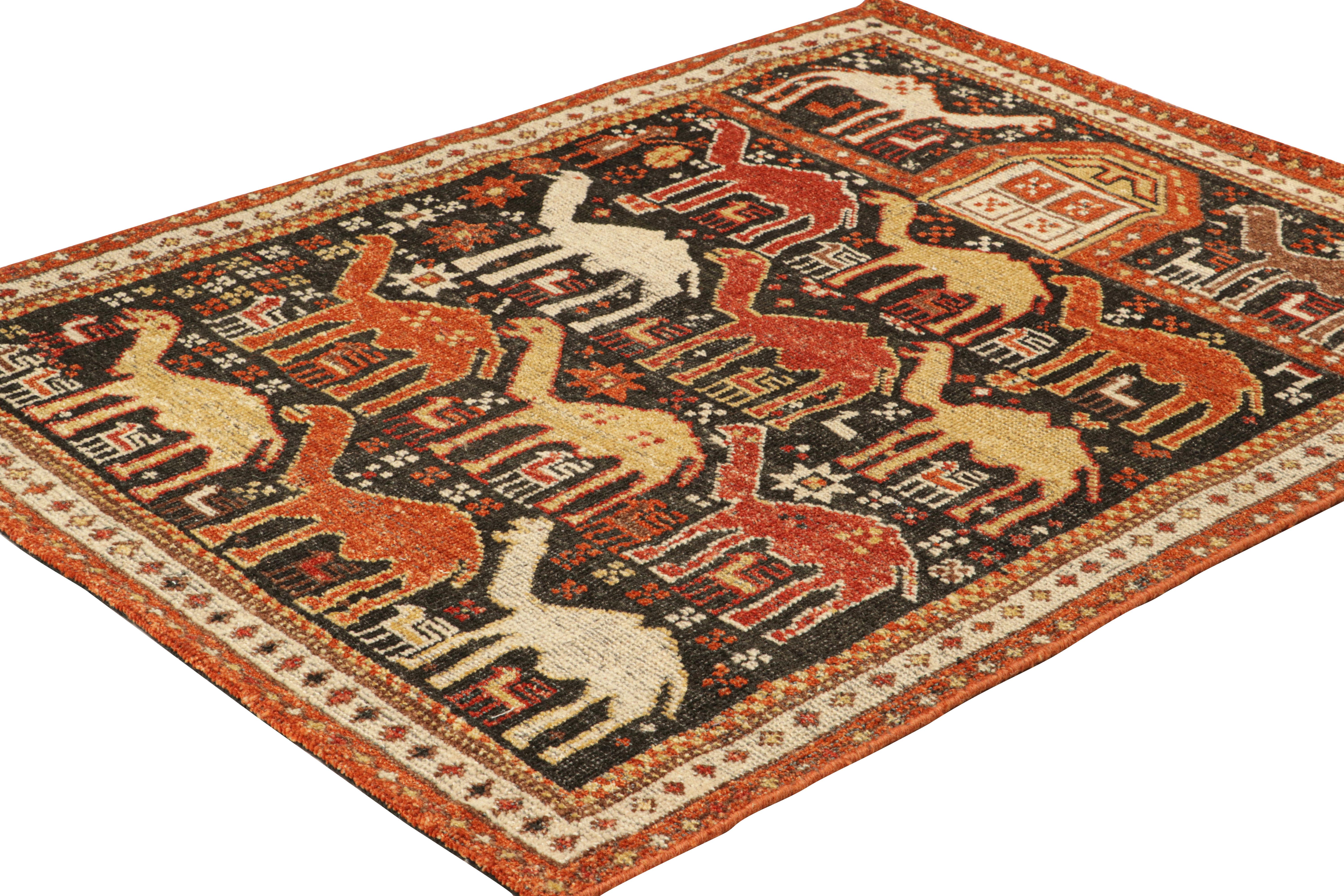 Hand-Knotted Rug & Kilim’s Shirvan Style Rug with Geometric Camel Pictorials For Sale