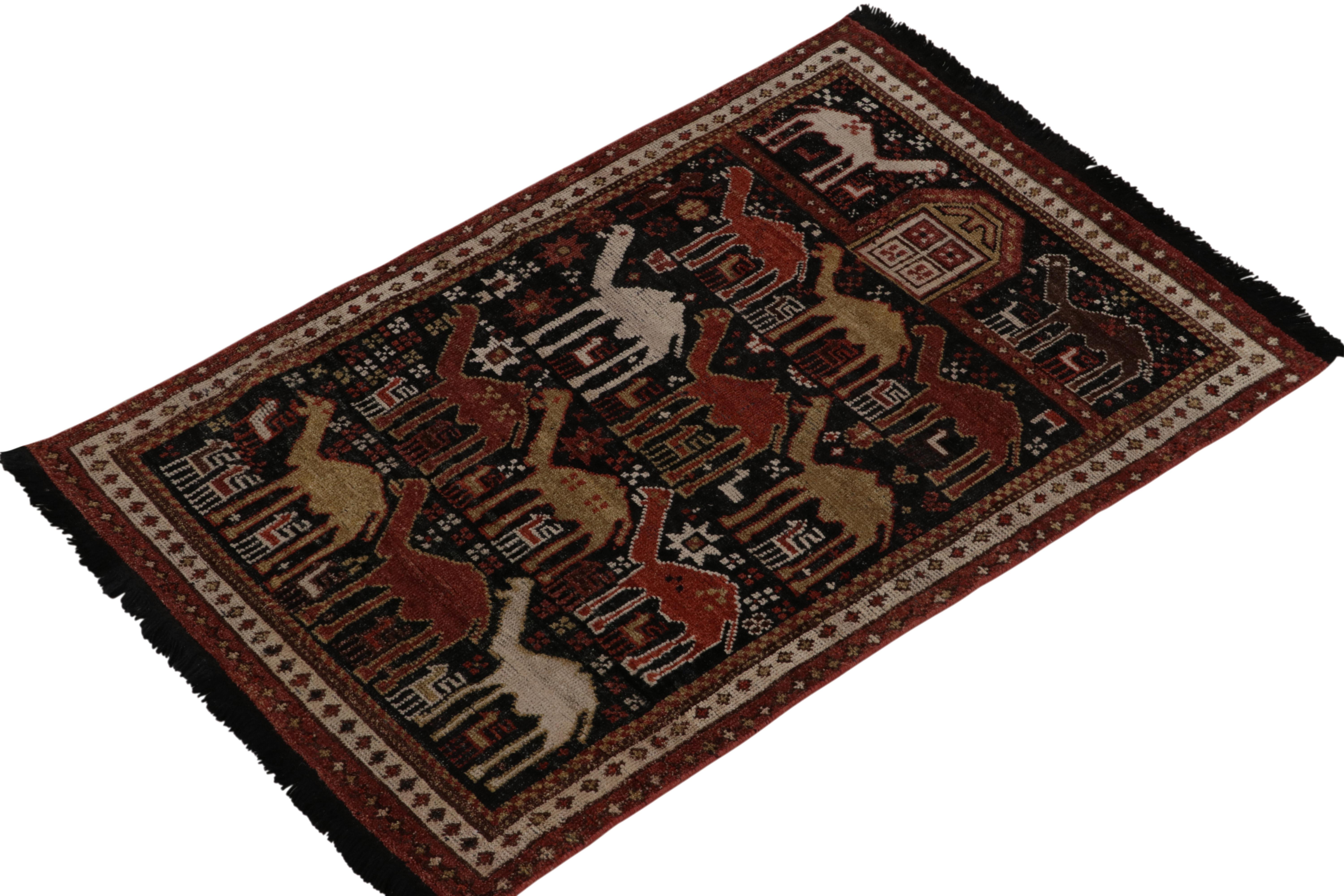 Connoting a unique contemporary approach to tribal sensibilities, this 3x4 classic style rug from the Burano Collection by Rug & Kilim showcases a montage of distinguished pictorial patterns. 

The rustic drawing captures the eye with a union of