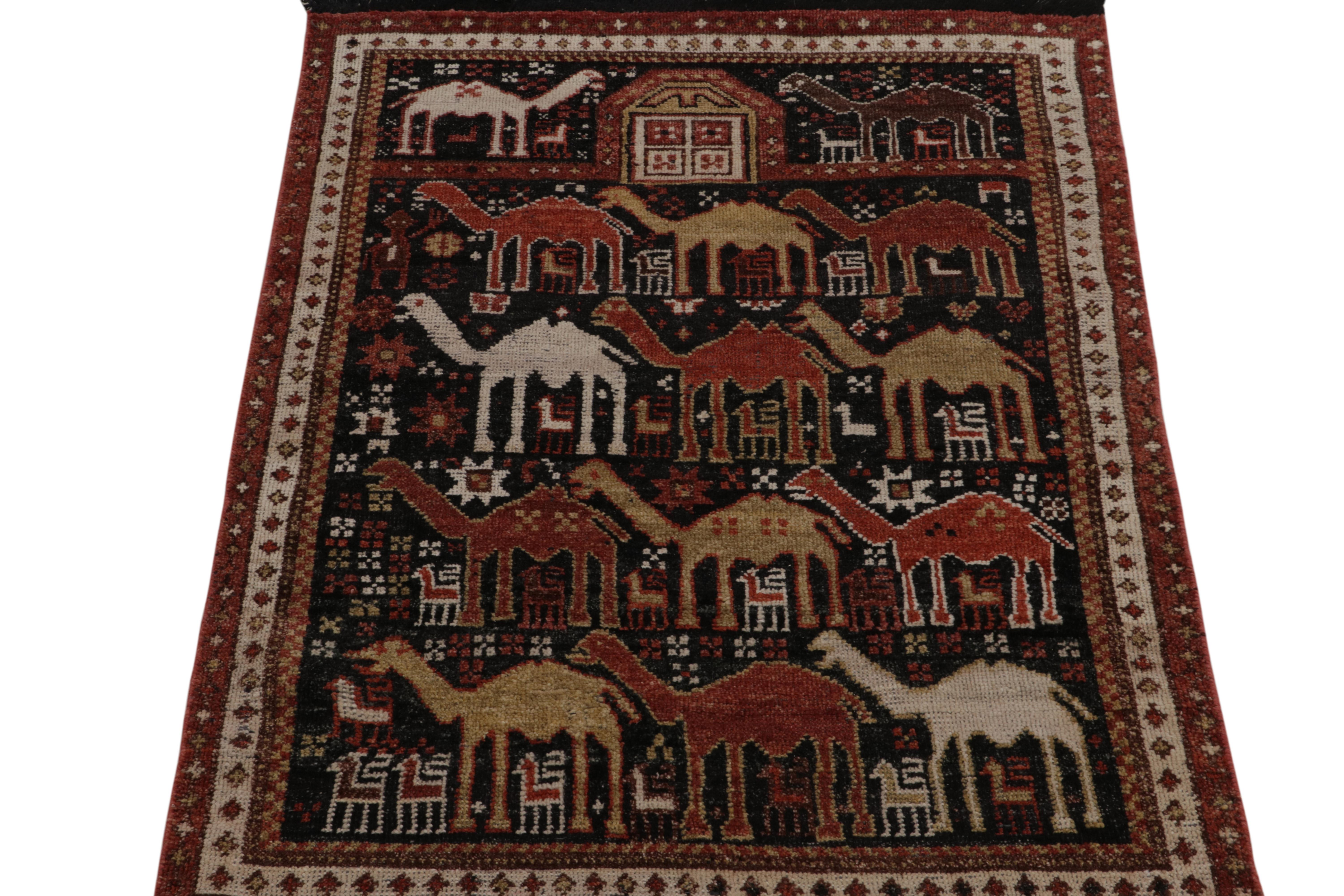 Indian Rug & Kilim’s Shirvan Tribal Style Rug in Red, Orange & Brown Pictorial Patterns For Sale