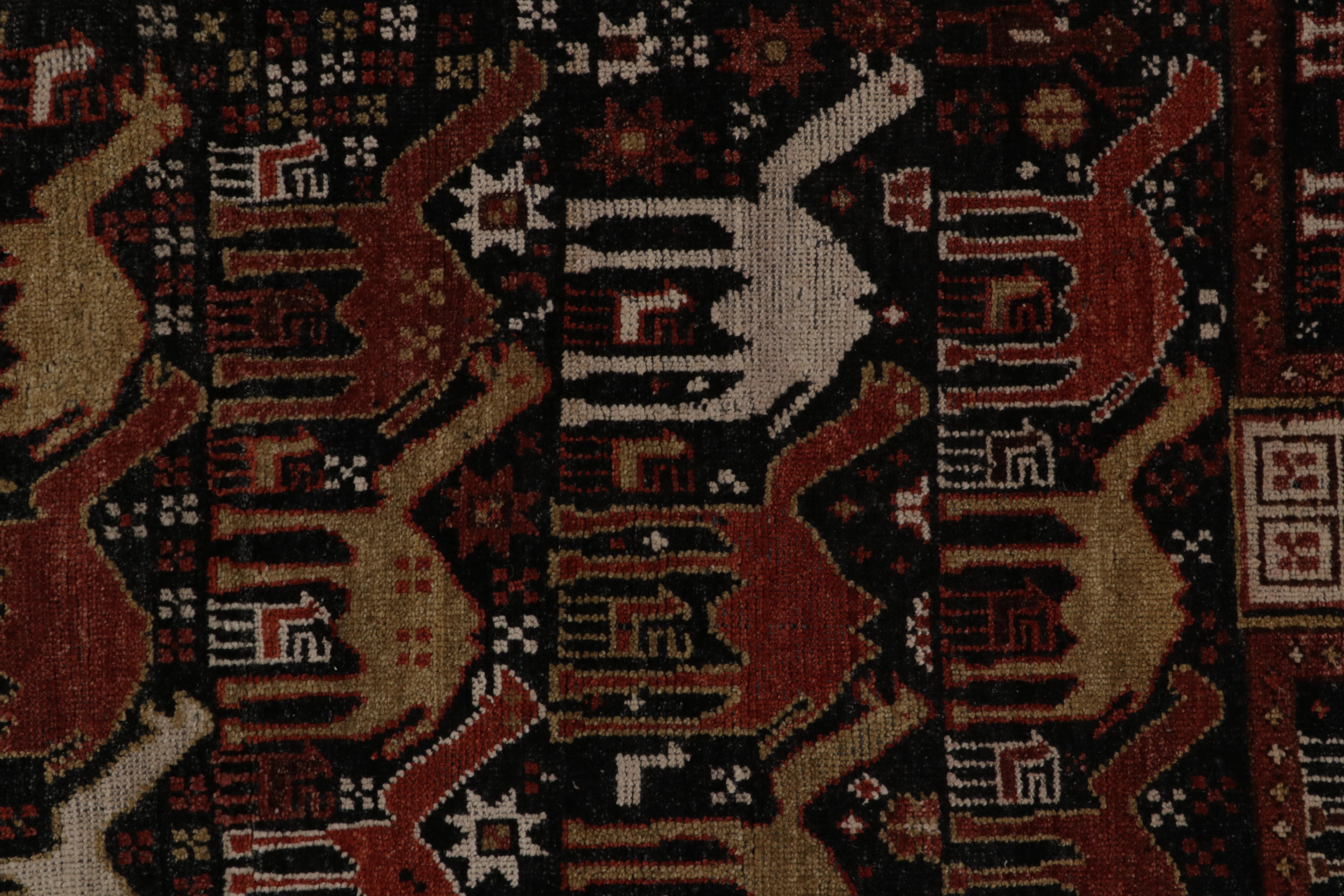 Contemporary Rug & Kilim’s Shirvan Tribal Style Rug in Red, Orange & Brown Pictorial Patterns For Sale