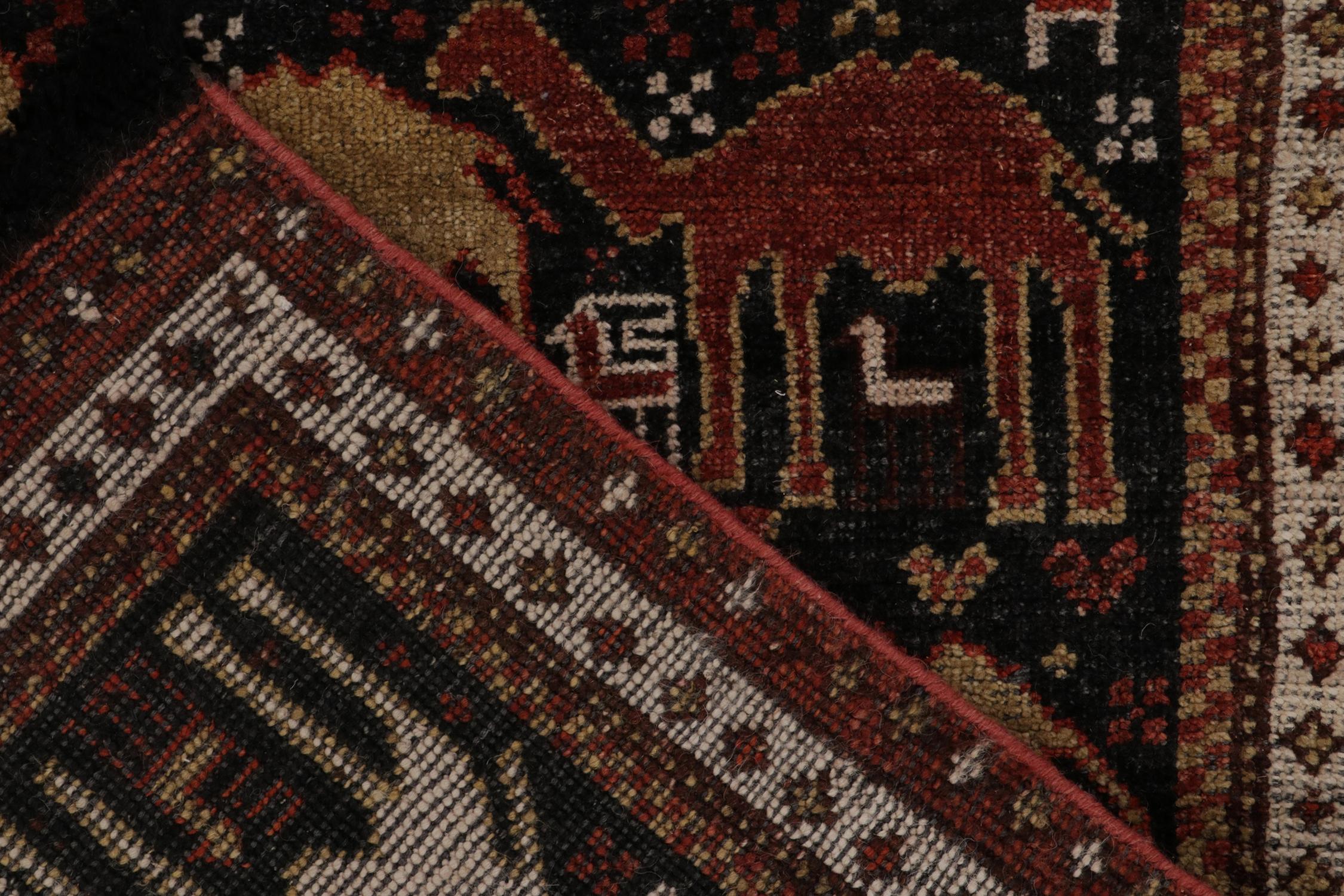 Wool Rug & Kilim’s Shirvan Tribal Style Rug in Red, Orange & Brown Pictorial Patterns For Sale