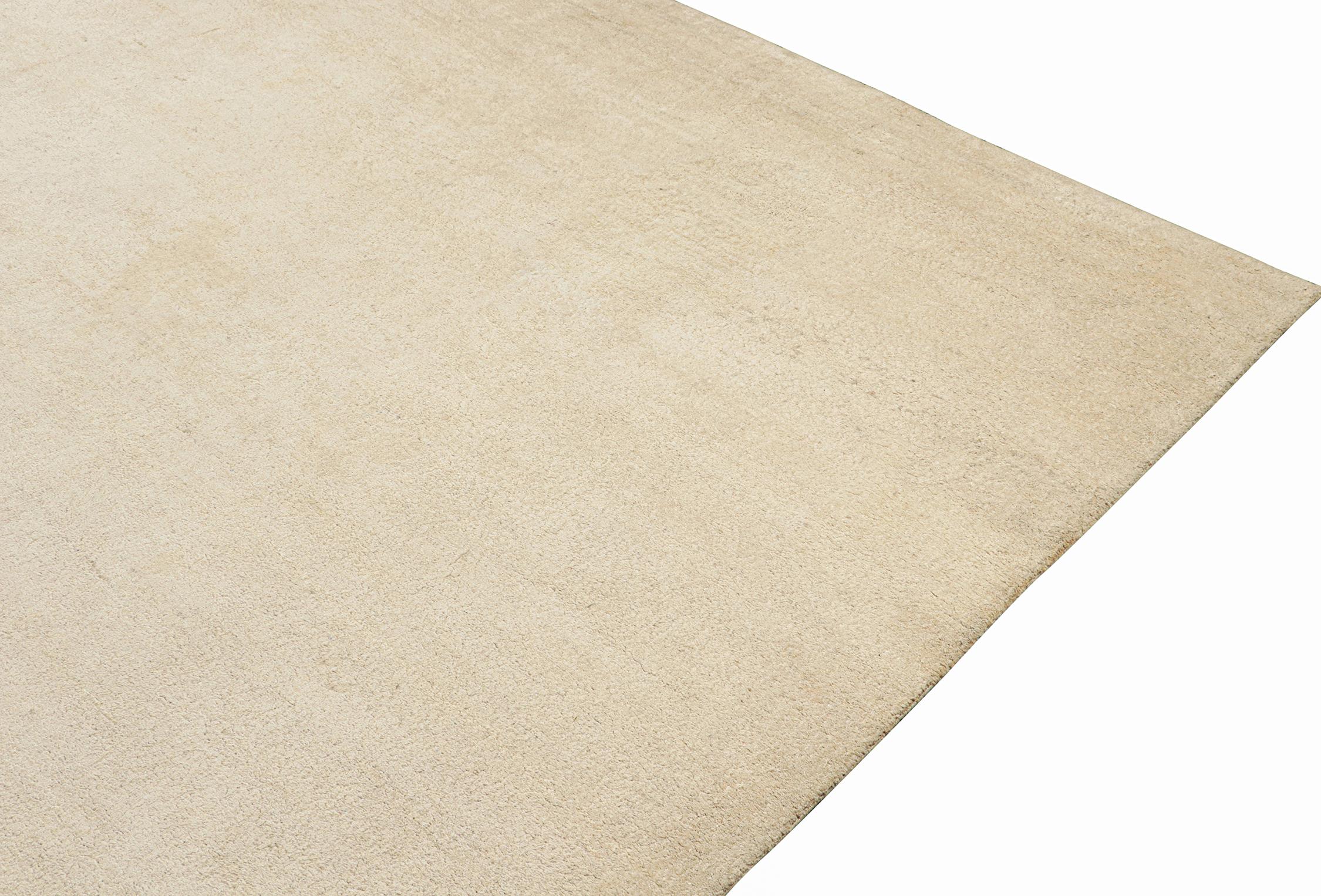 Hand-Knotted Rug & Kilim’s Solid Beige-Brown Rug in Tone-on-tone Contemporary Style For Sale