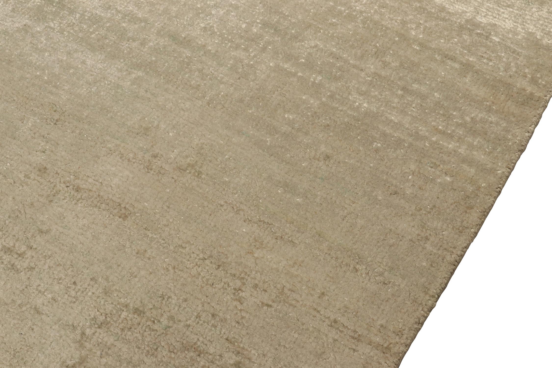 Modern Rug & Kilim’s Solid Beige Rug in Tone-on-tone Hand-Knotted Silk Striae For Sale