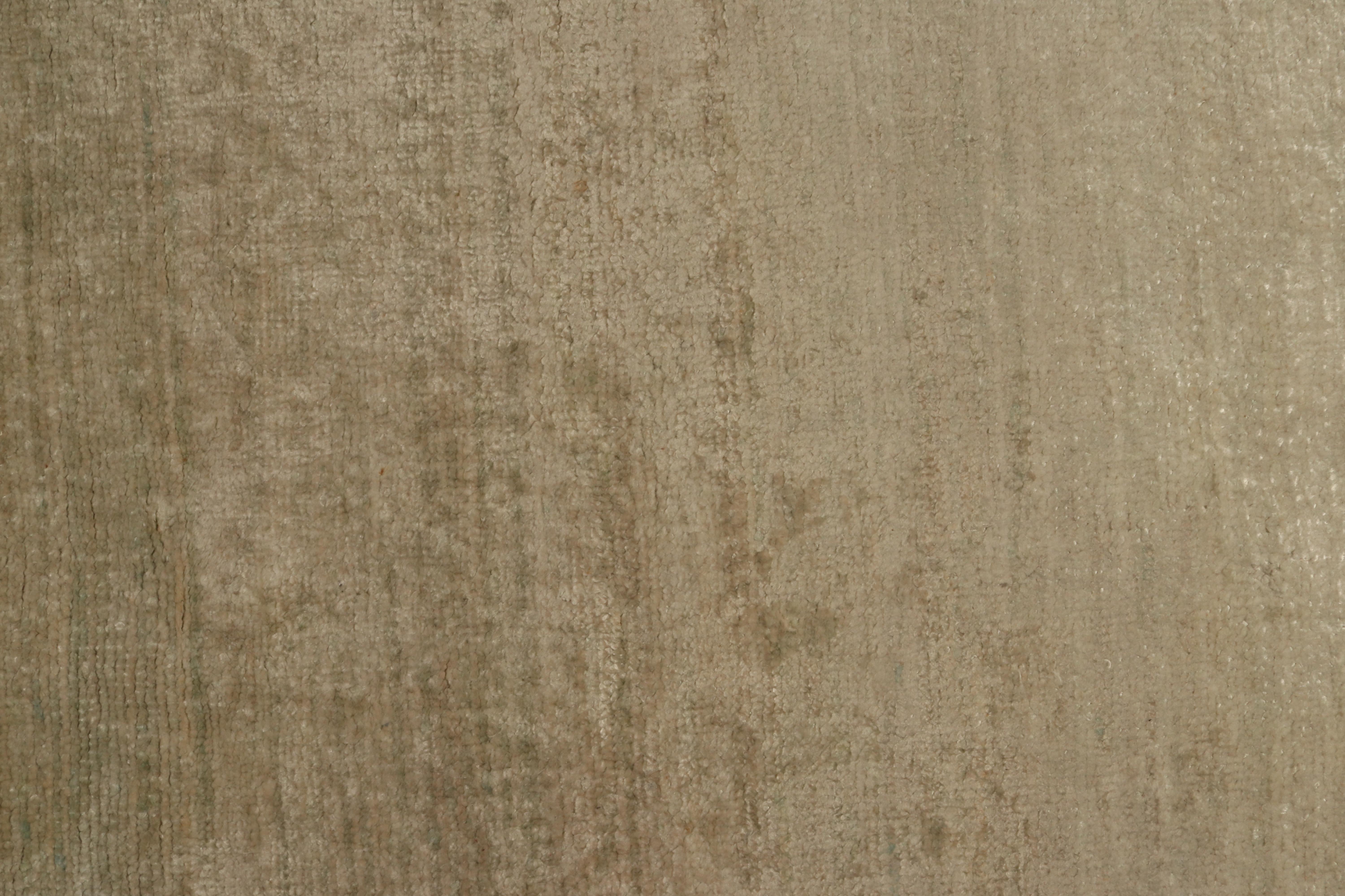 Contemporary Rug & Kilim’s Solid Beige Rug in Tone-on-tone Hand-Knotted Silk Striae For Sale