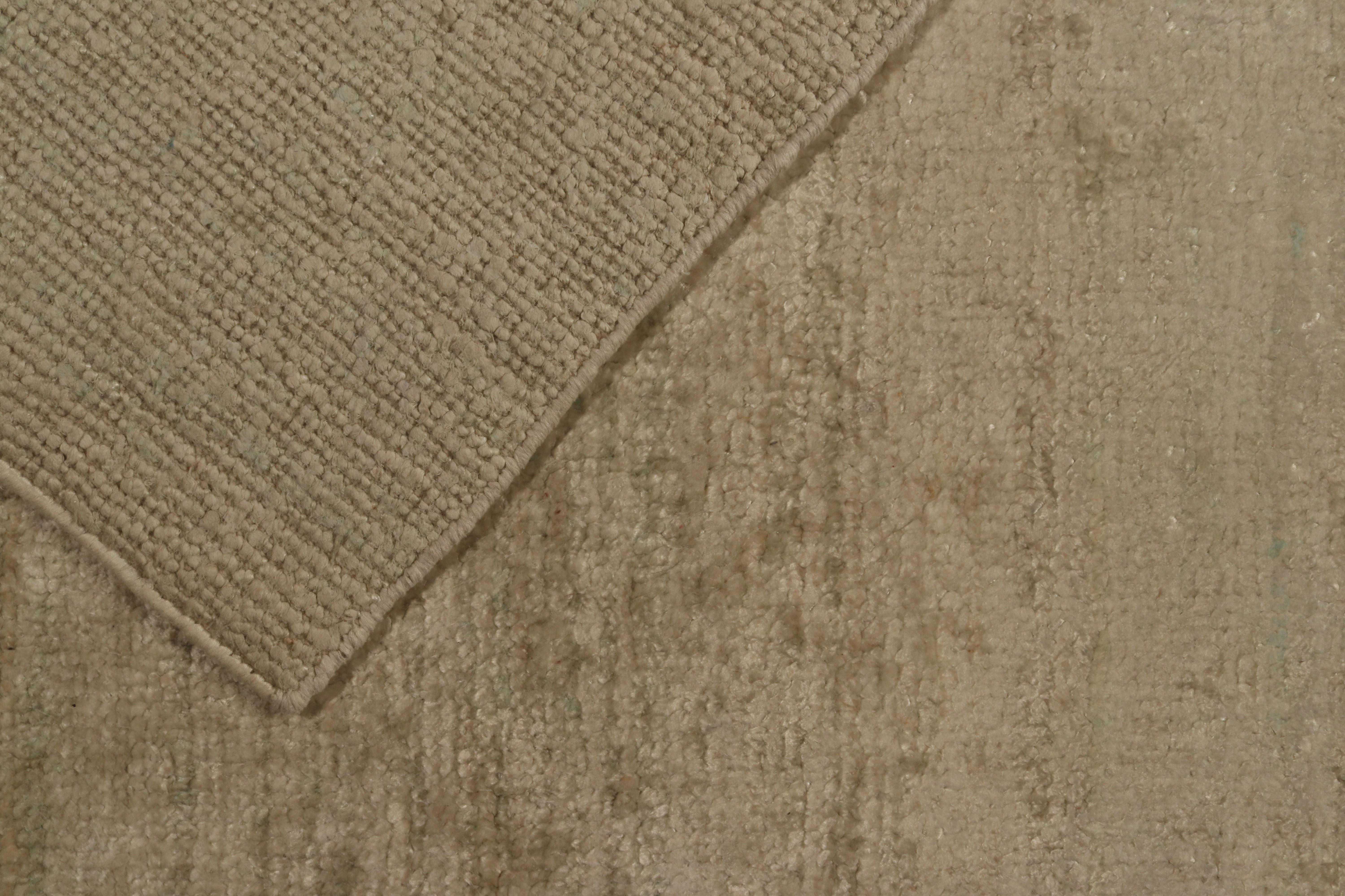 Rug & Kilim’s Solid Beige Rug in Tone-on-tone Hand-Knotted Silk Striae For Sale 1