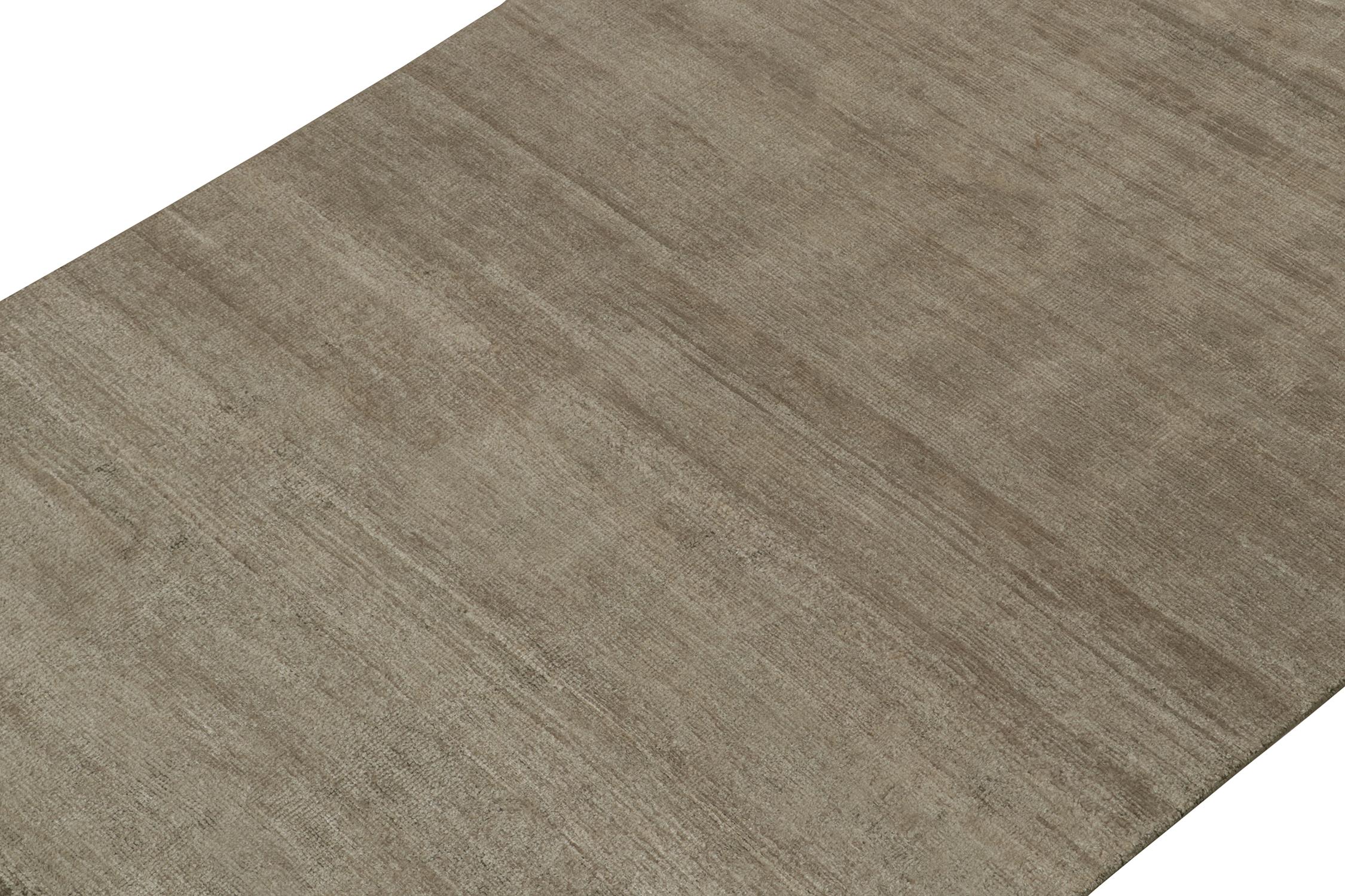 Indian Rug & Kilim’s Solid Gray Rug in Tone-on-tone Hand-Knotted Silk Striae For Sale