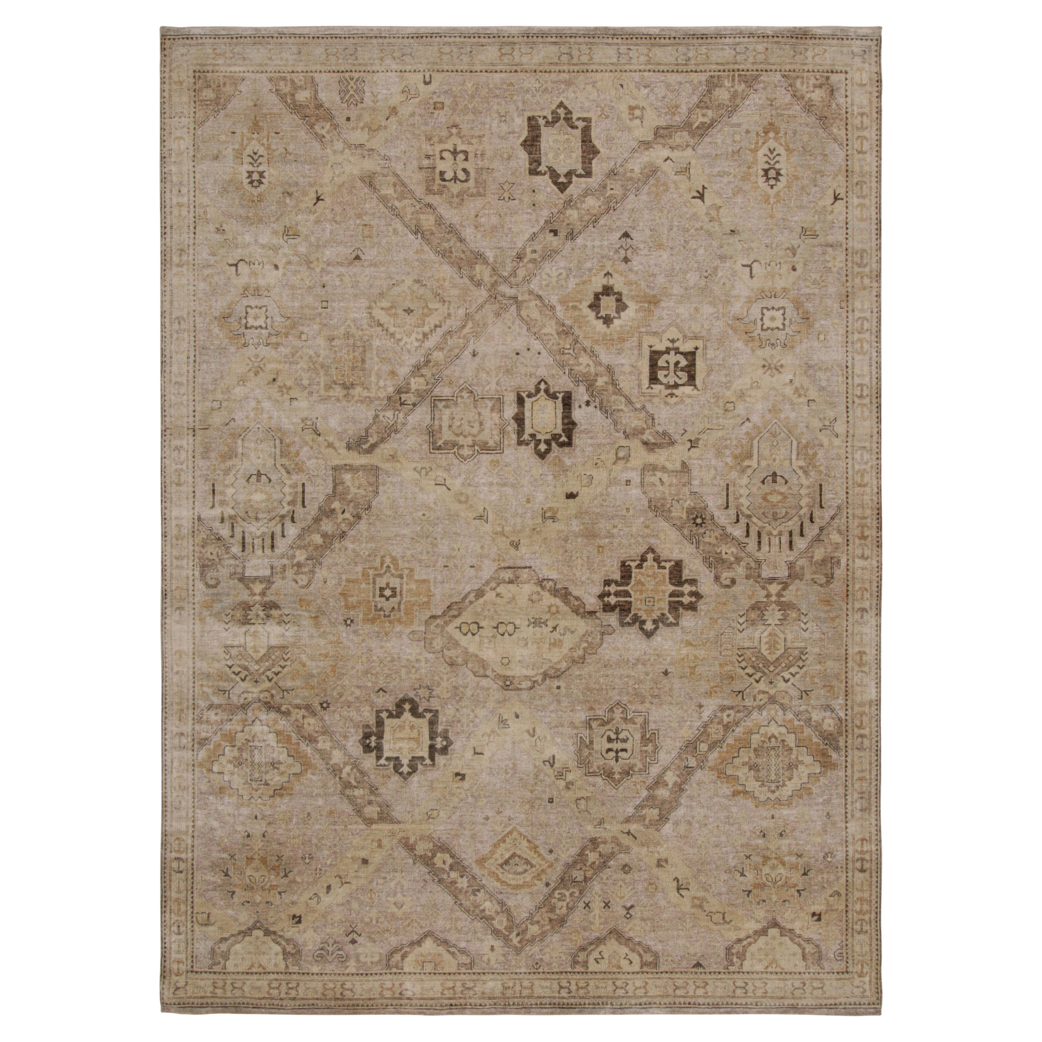 Rug & Kilim’s Soumak Dragon Style Rug with Beige-Brown Geometric Patterns For Sale