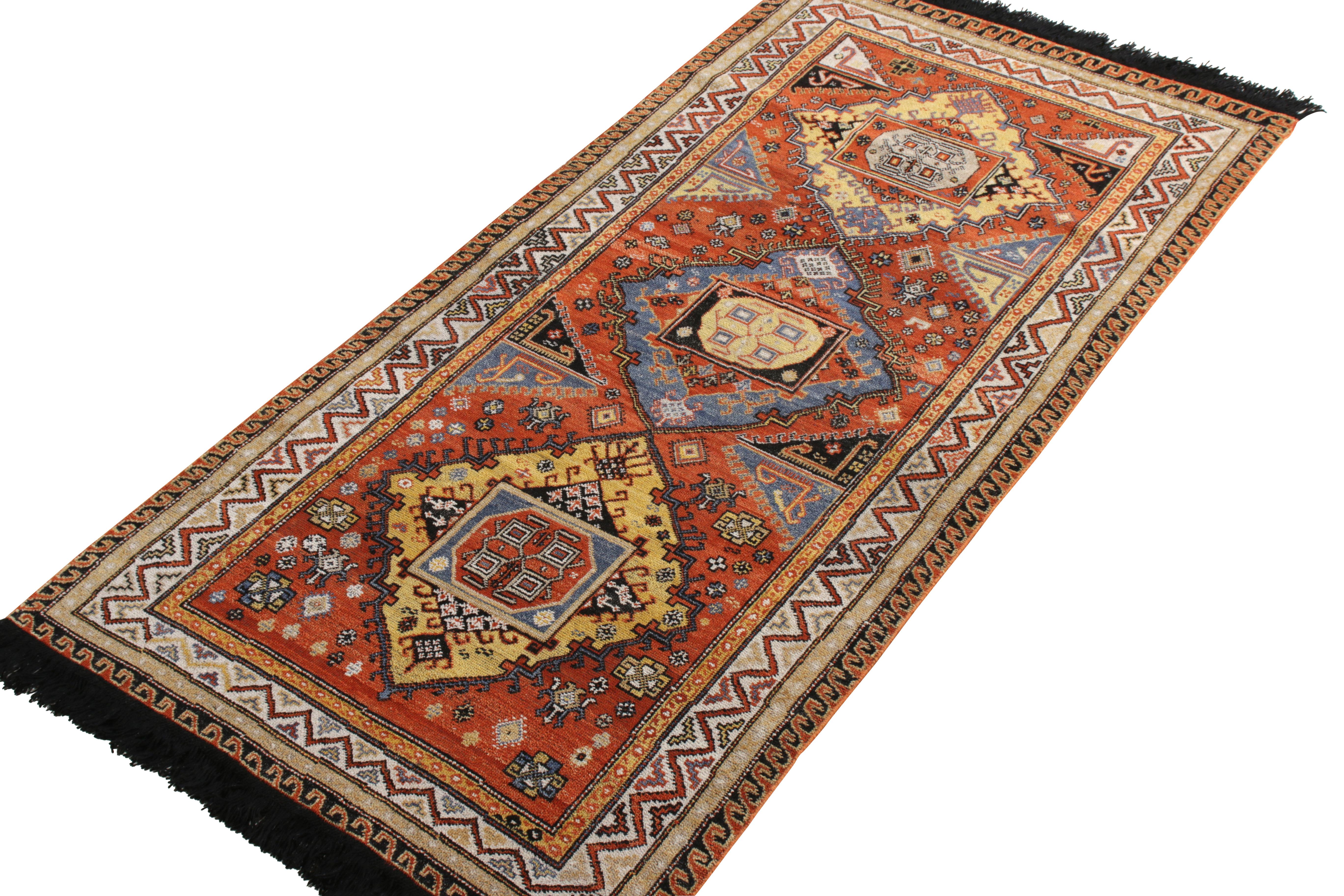 Tribal Rug & Kilim’s Soumak Style Rug in Orange and Gold Medallion Pattern For Sale