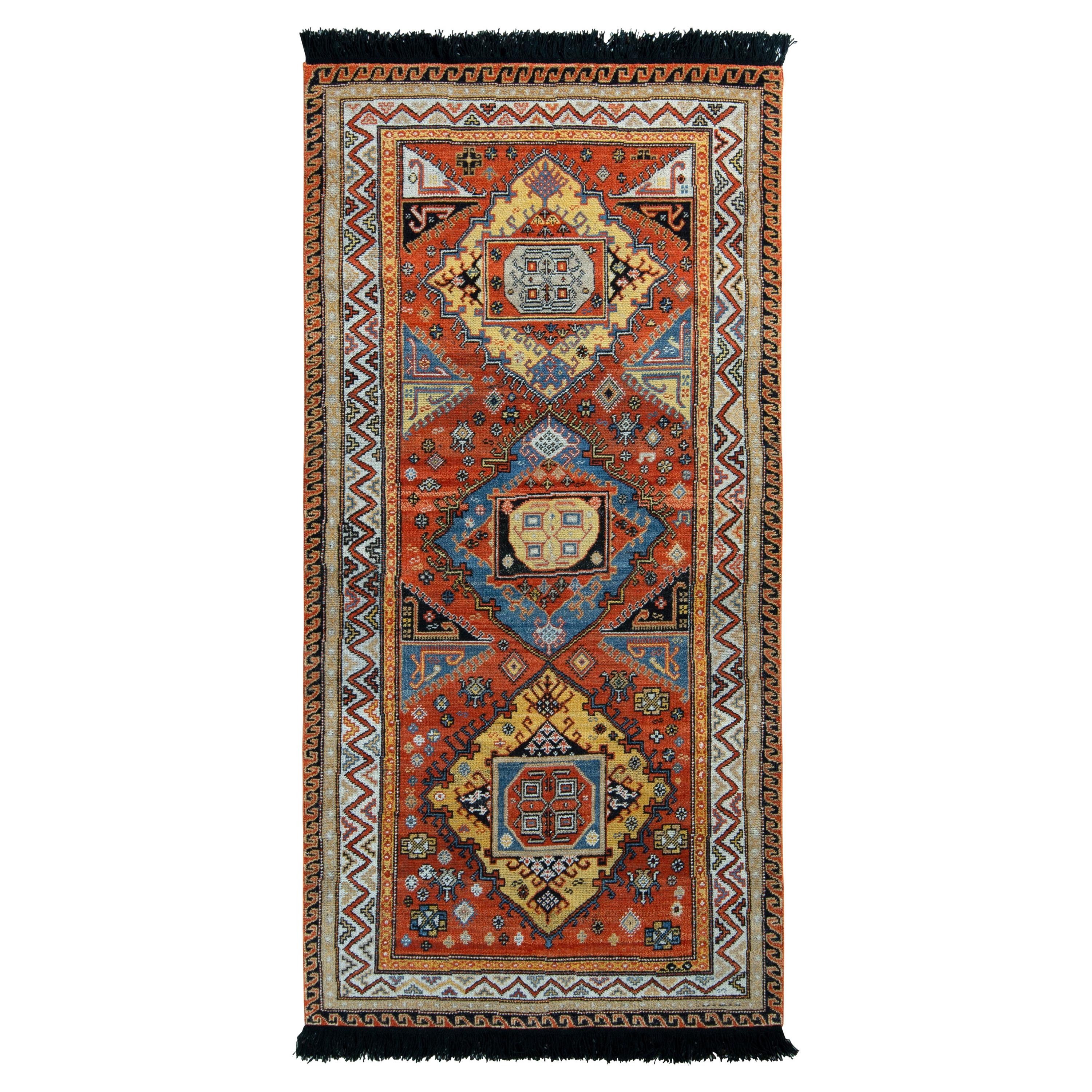 Rug & Kilim’s Soumak Style Rug in Orange and Gold Medallion Pattern For Sale