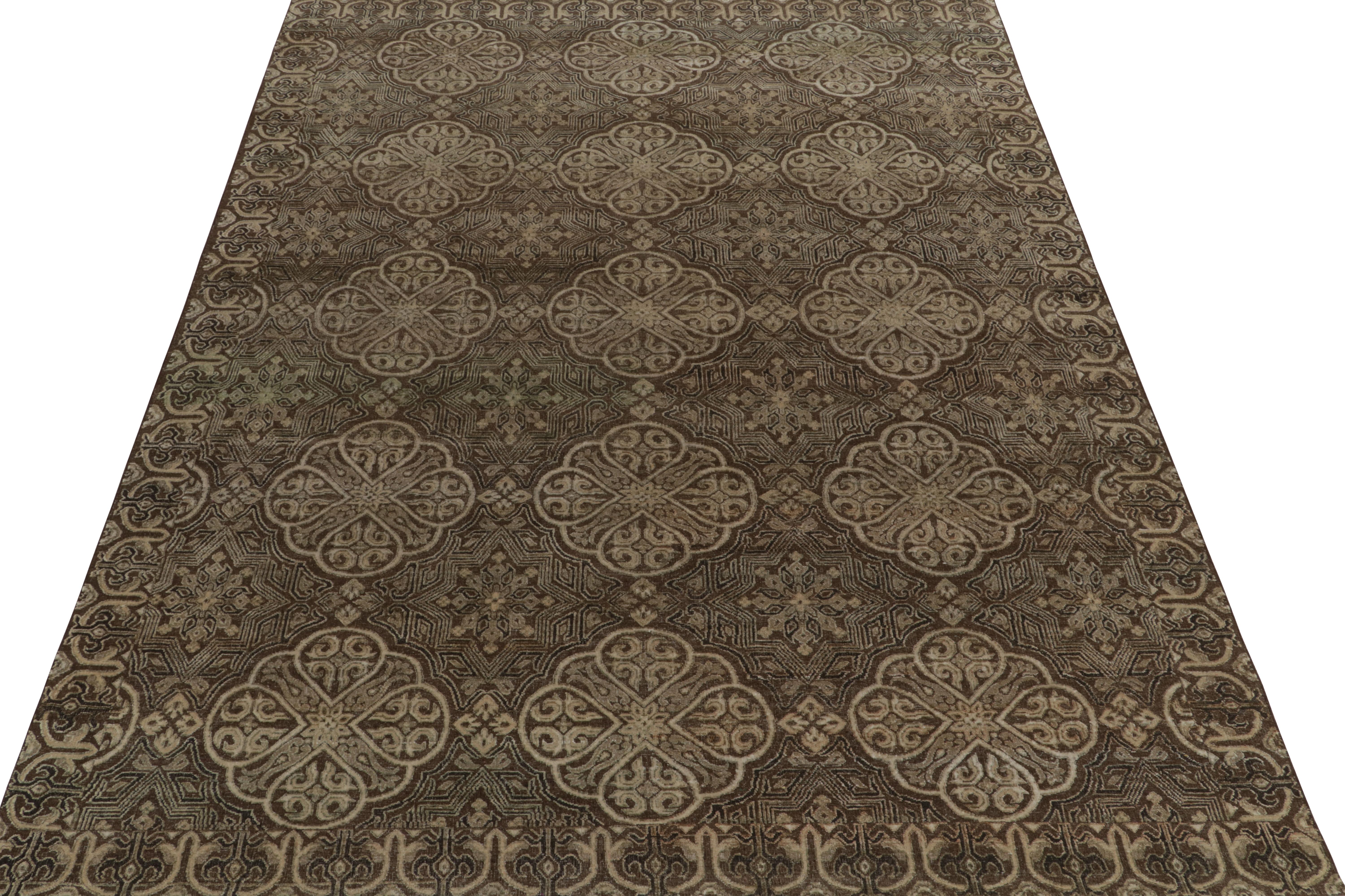Indian Rug & Kilim’s Spanish Classic style rug in Beige-Brown, Black Geometric Patterns For Sale