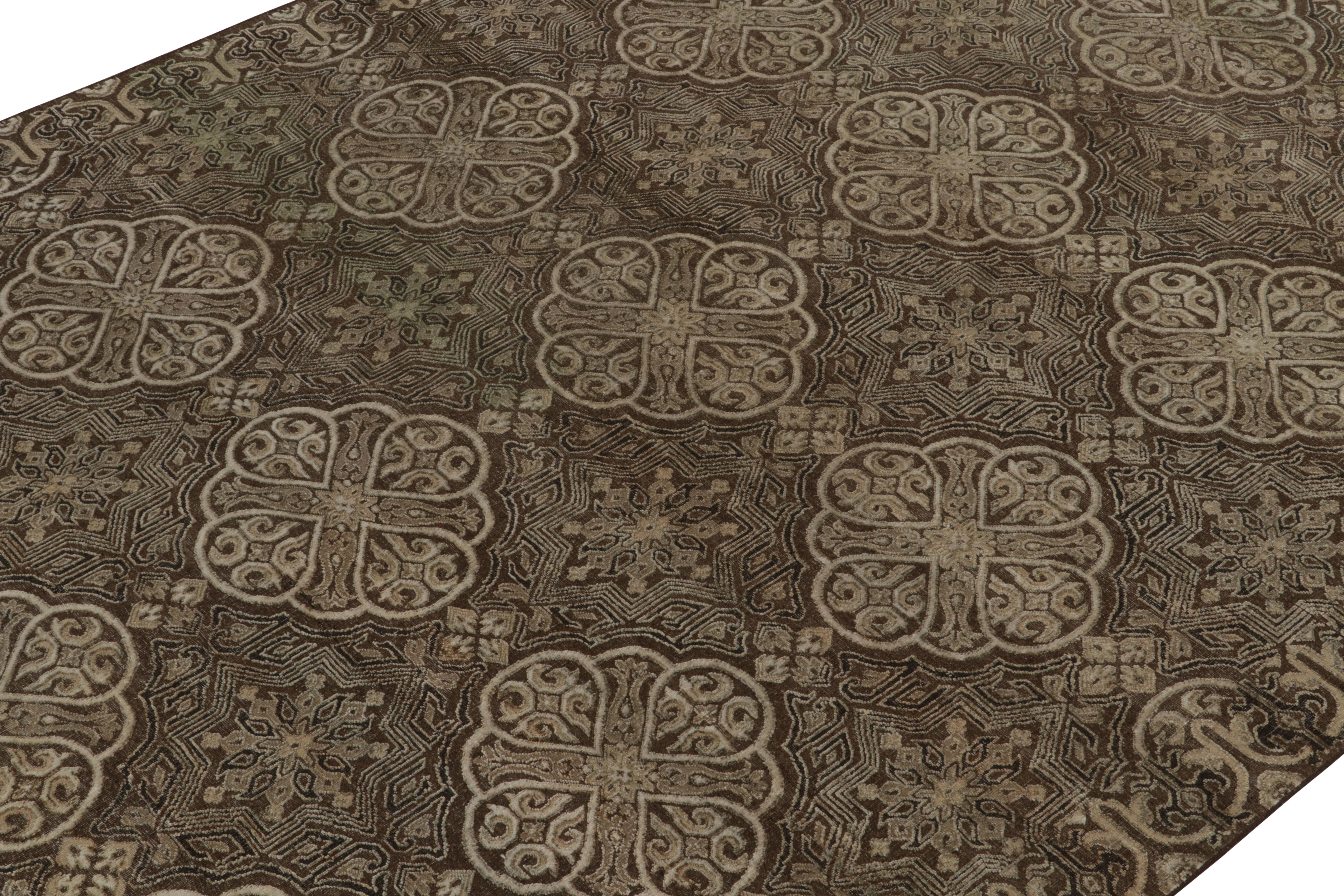 Noué à la main Tapis de style Classic espagnol de Rug & Kilim en Beige-Brown, motifs géométriques noirs en vente