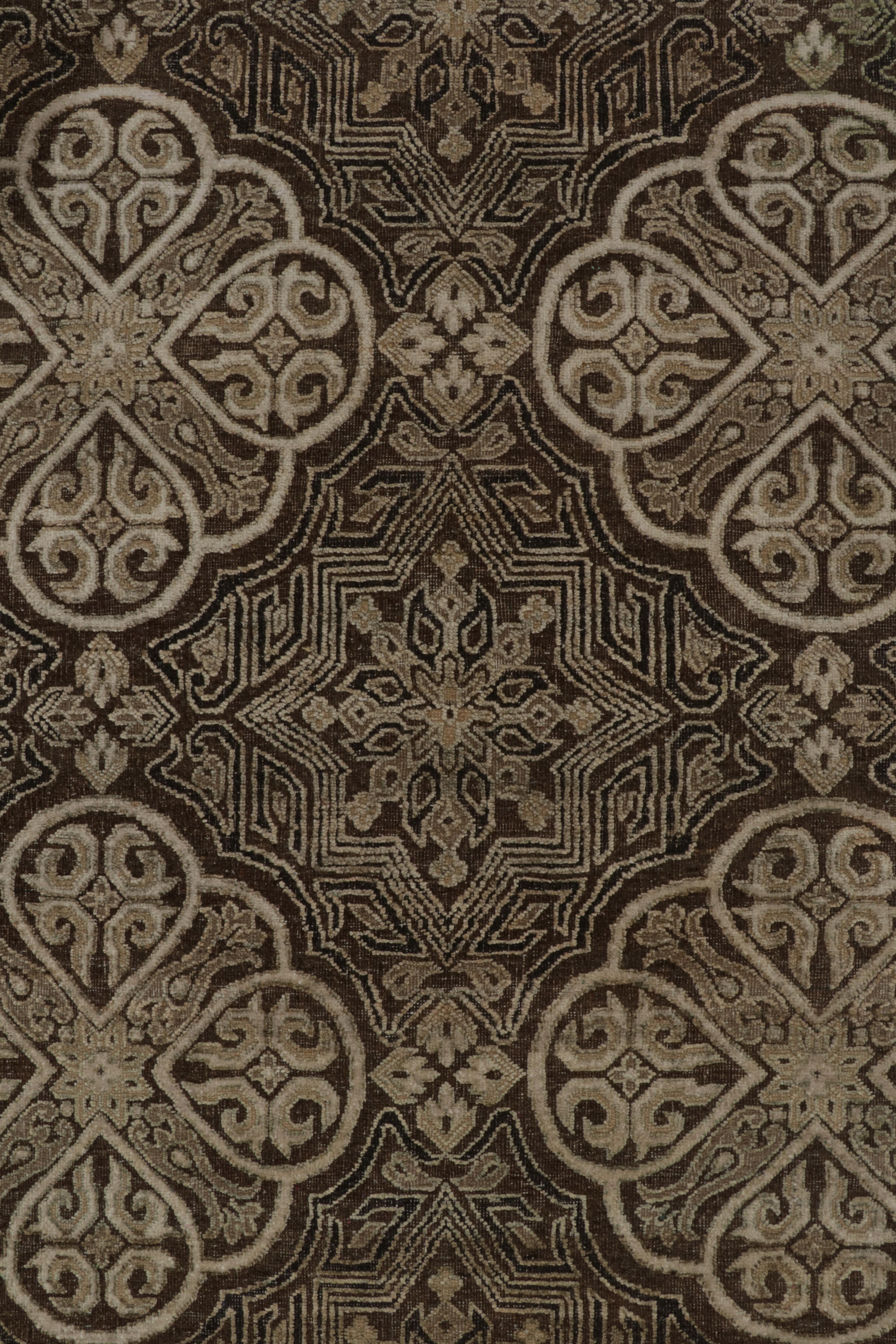 Contemporary Rug & Kilim’s Spanish Classic style rug in Beige-Brown, Black Geometric Patterns For Sale