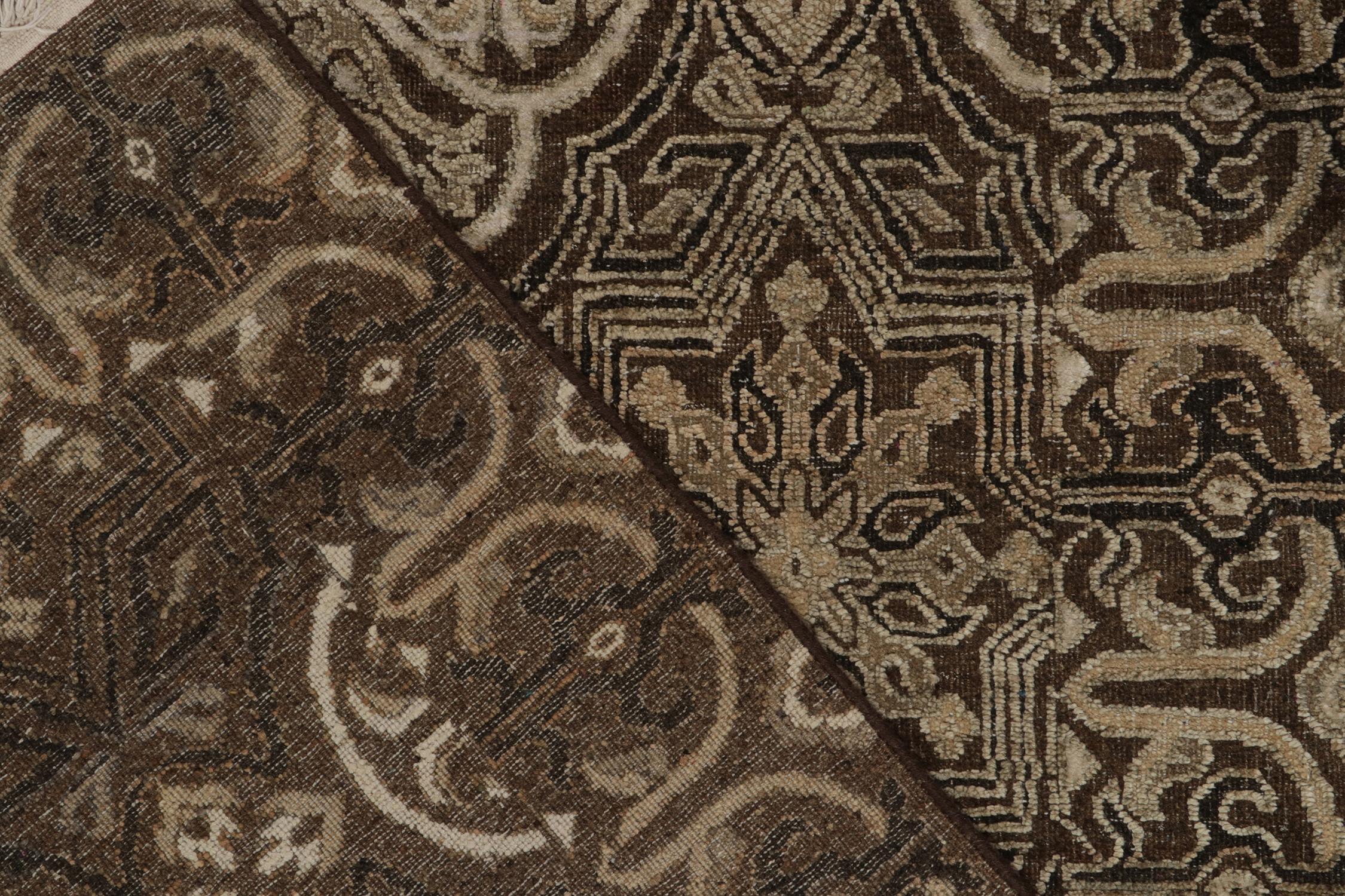 Wool Rug & Kilim’s Spanish Classic style rug in Beige-Brown, Black Geometric Patterns For Sale