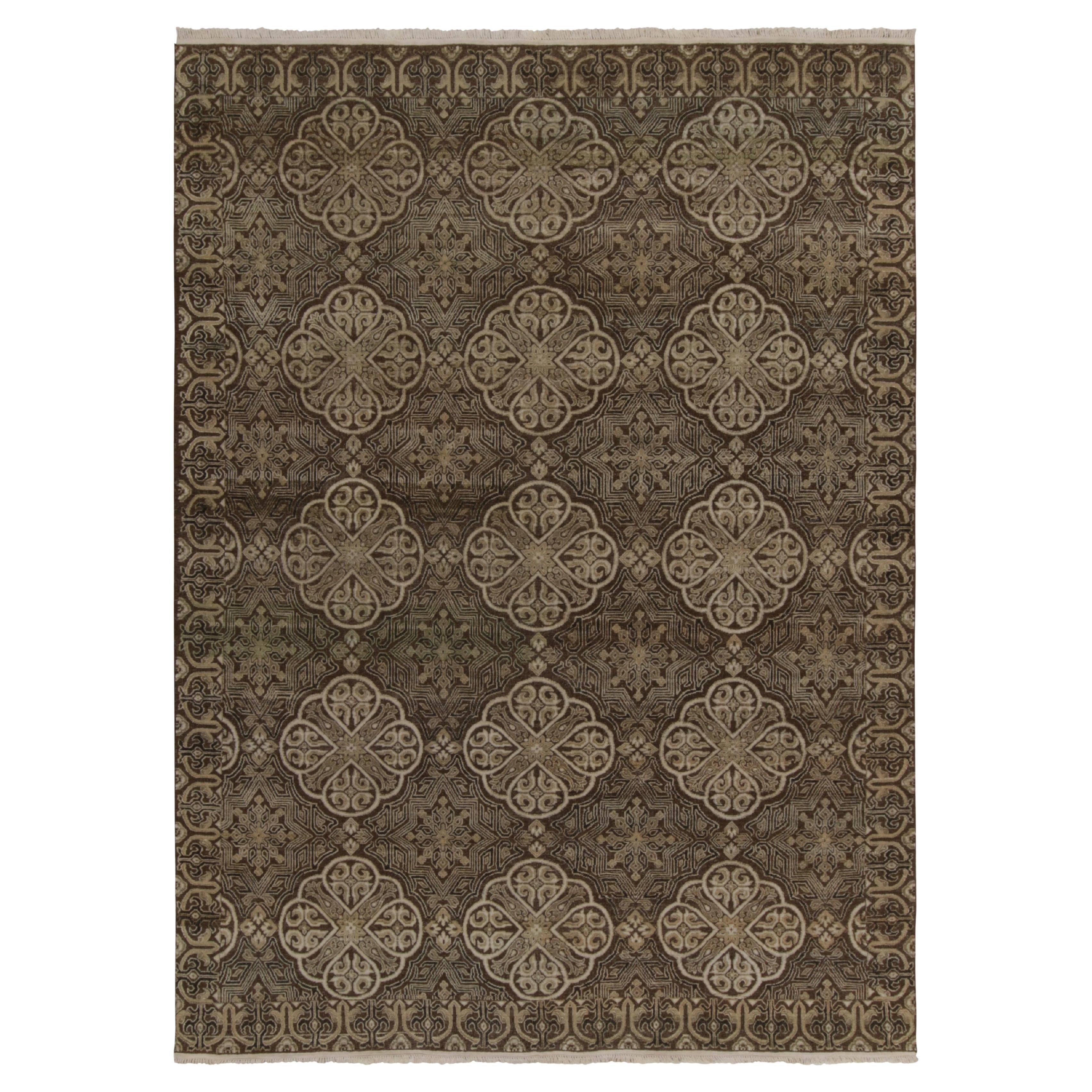 Rug & Kilim’s Spanish Classic style rug in Beige-Brown, Black Geometric Patterns For Sale