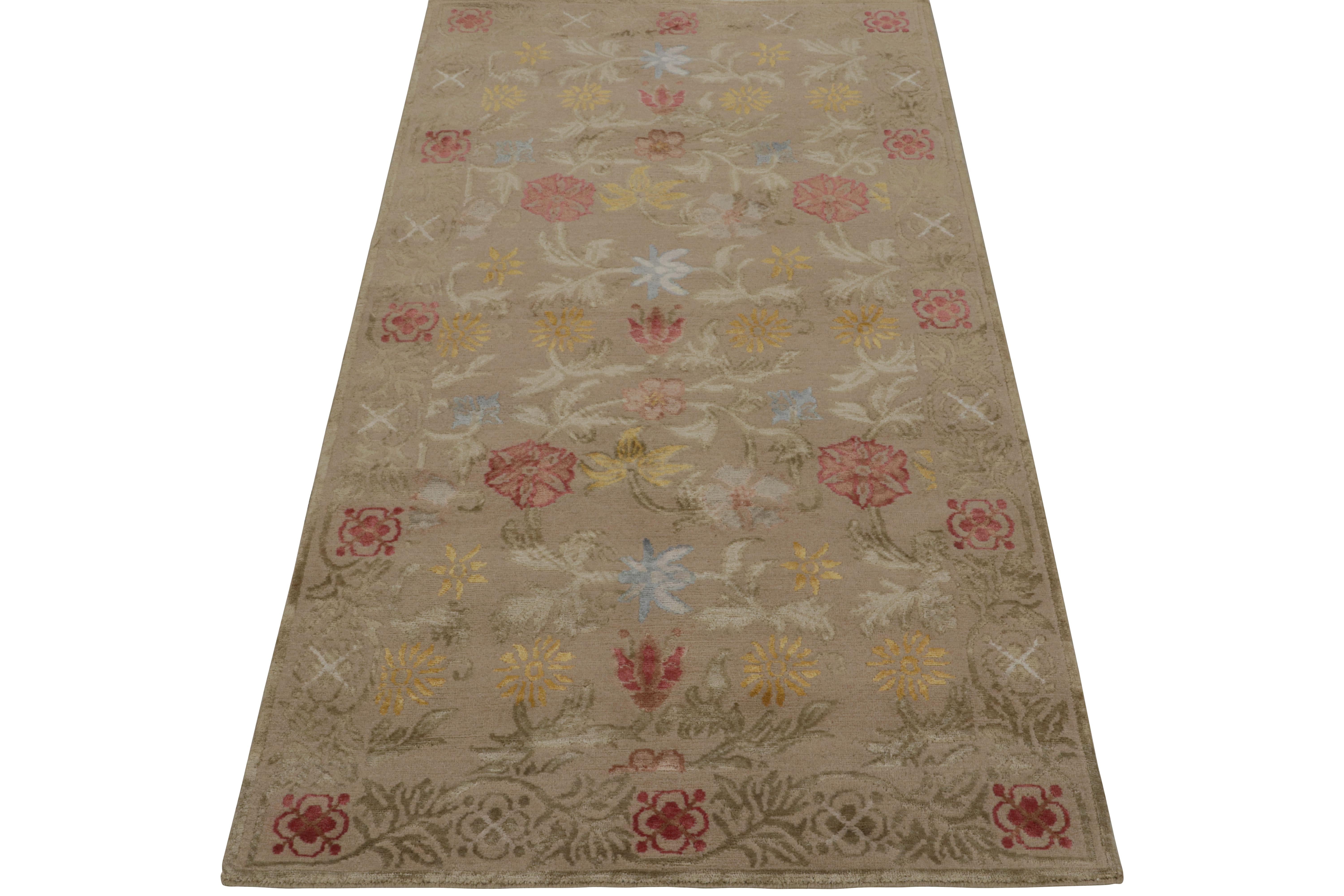 Modern Rug & Kilim’s Spanish European Style Rug in Beige with Floral Patterns “Bilbao” For Sale