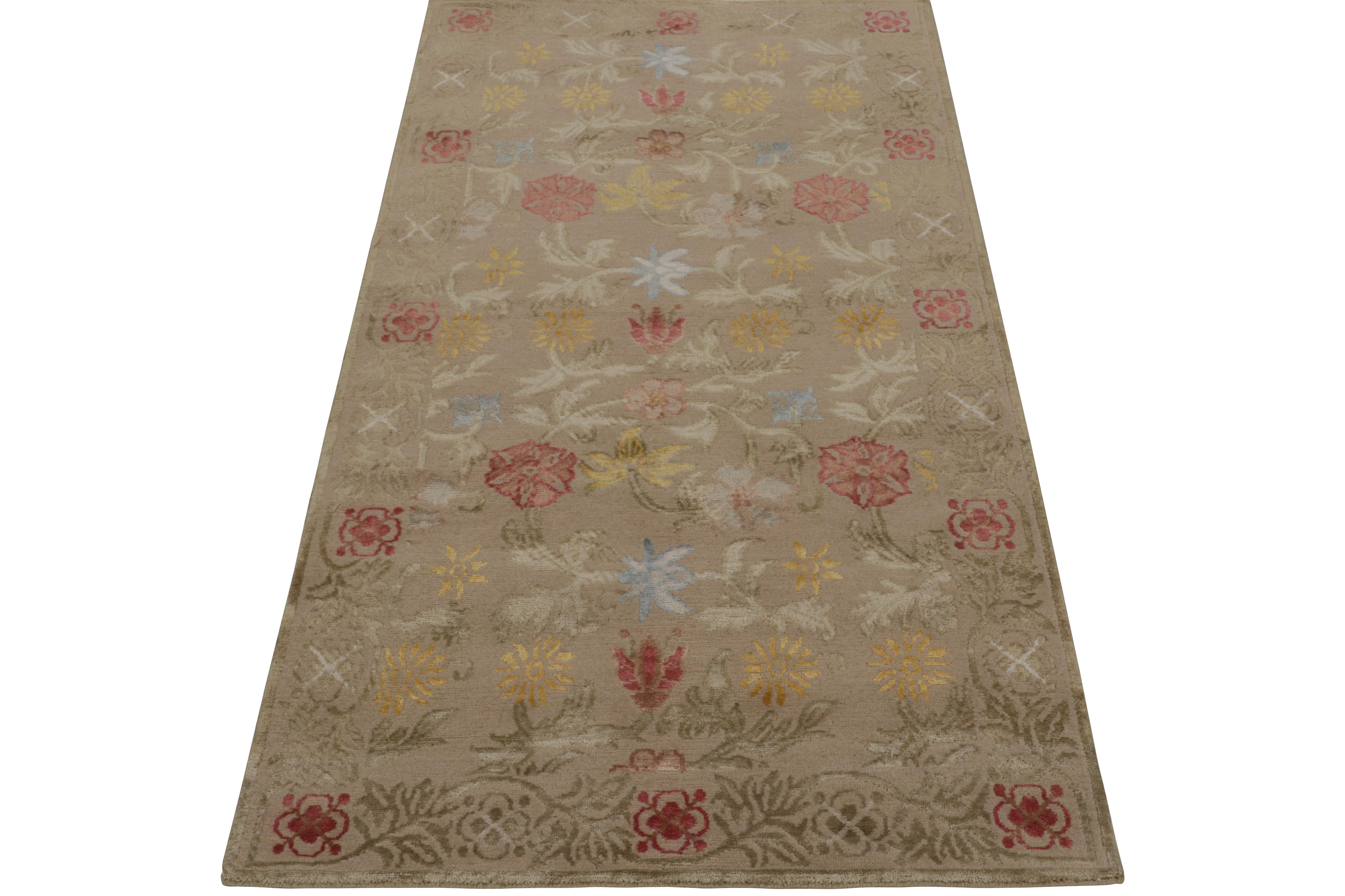 Modern Rug & Kilim’s Spanish European Style Rug in Beige with Floral Patterns “Bilbao” For Sale
