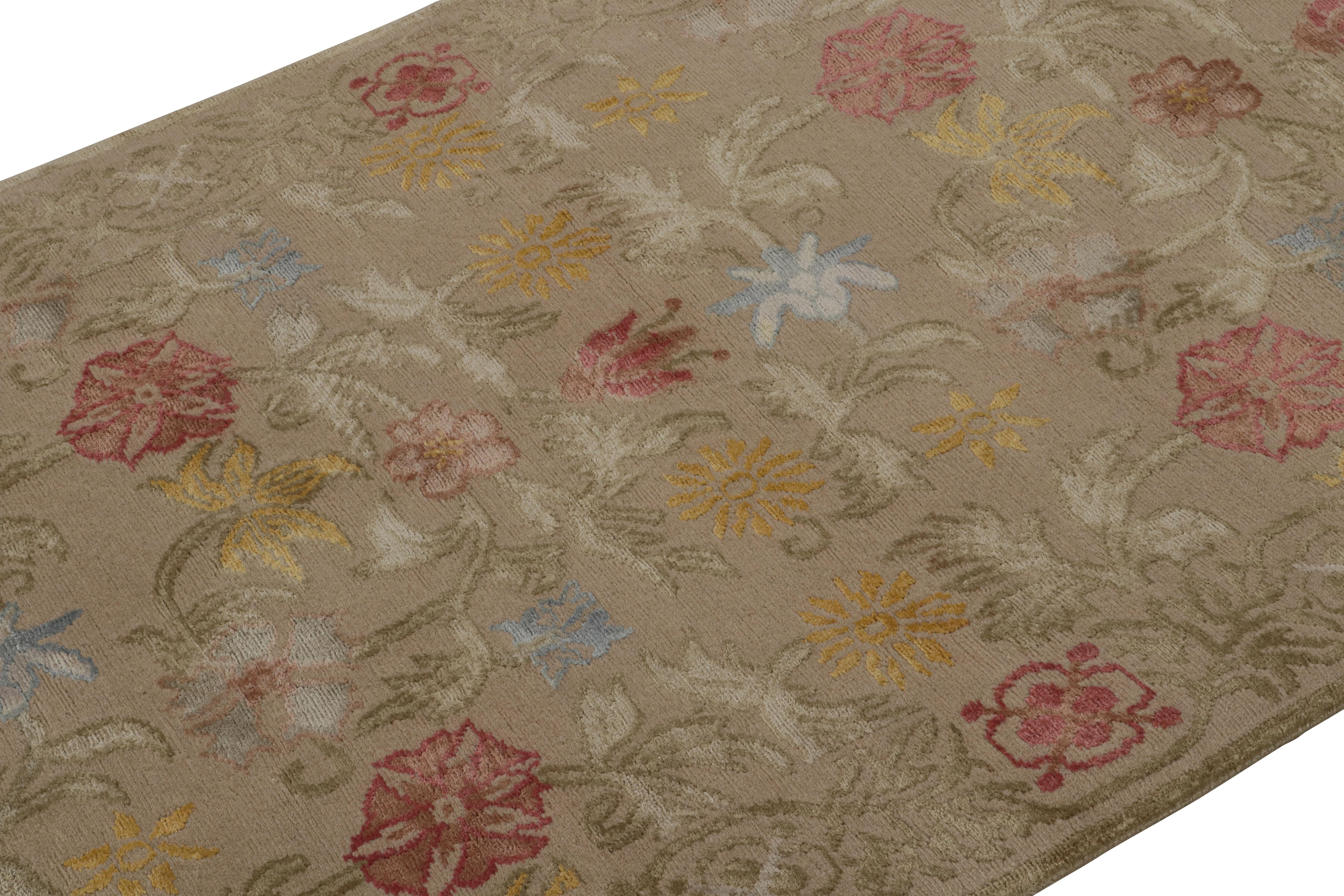 Nepalese Rug & Kilim’s Spanish European Style Rug in Beige with Floral Patterns “Bilbao” For Sale