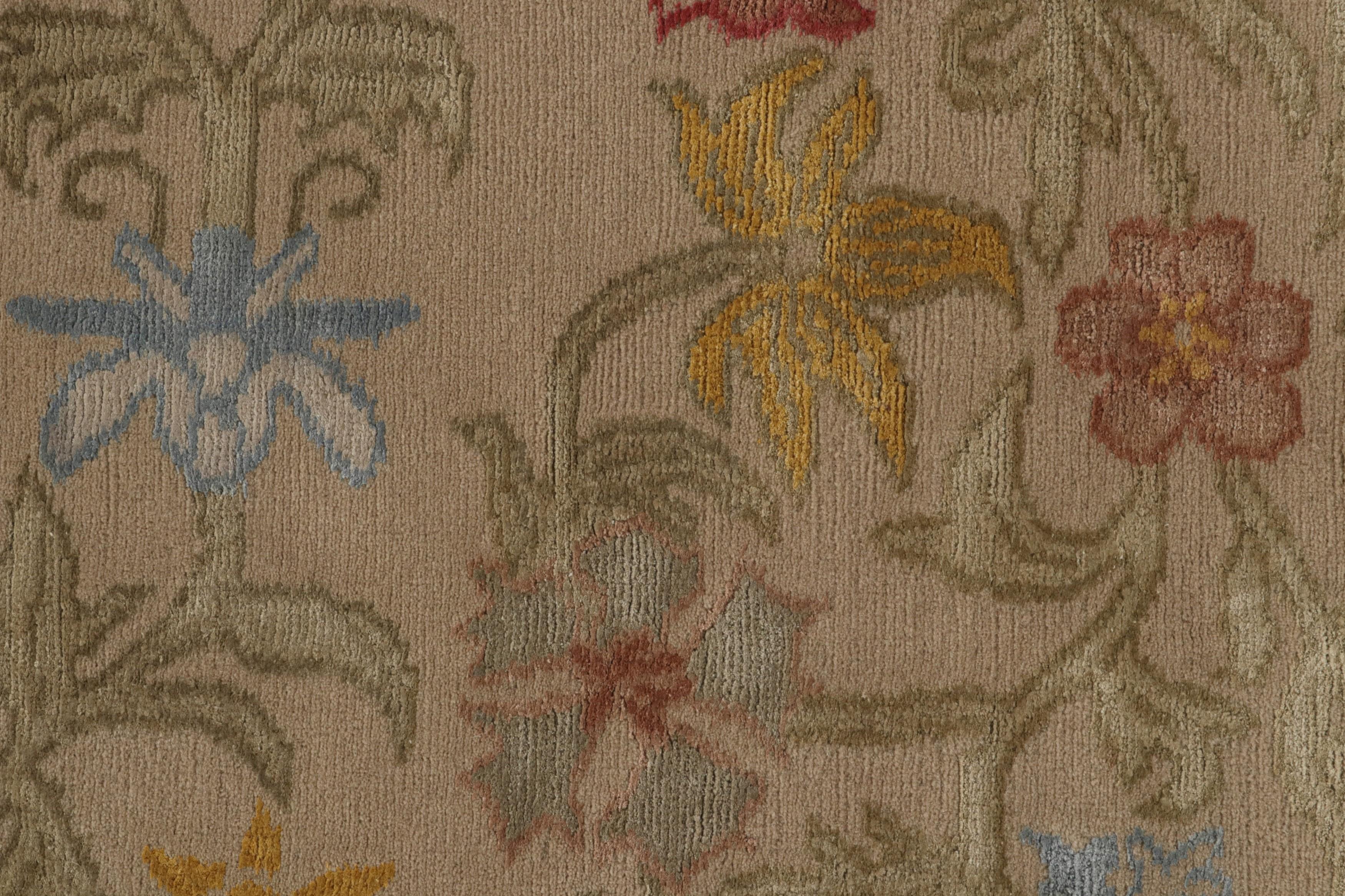 Rug & Kilim’s Spanish European Style Rug in Beige with Floral Patterns “Bilbao” In New Condition For Sale In Long Island City, NY