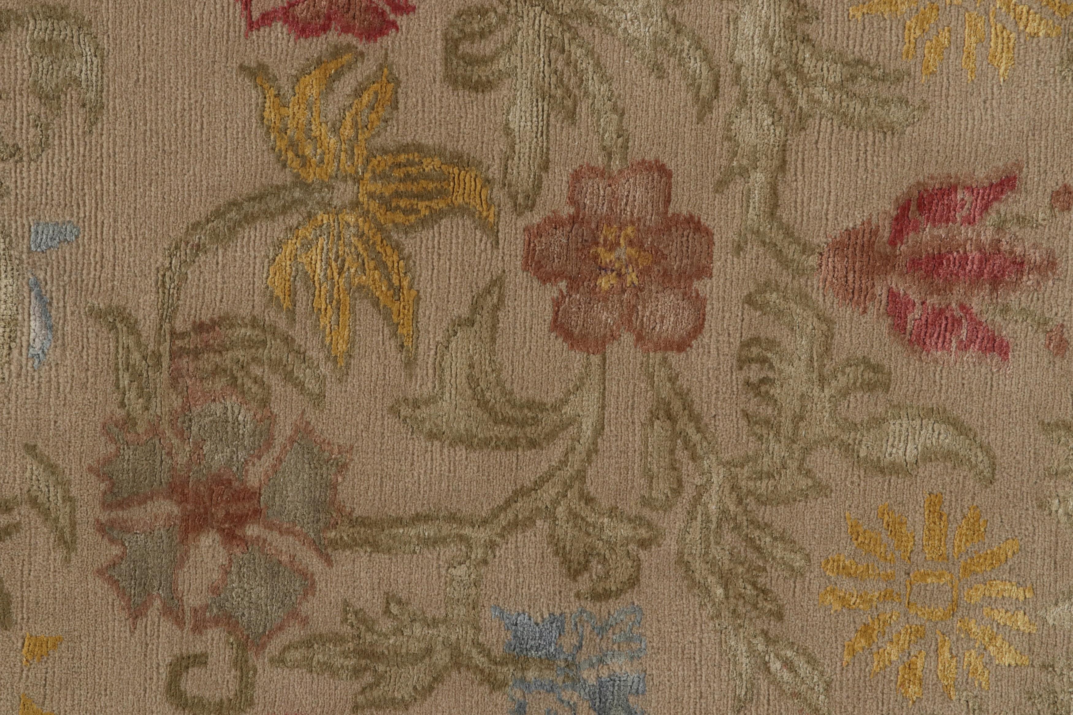 Rug & Kilim’s Spanish European Style Rug in Beige with Floral Patterns “Bilbao”  In New Condition For Sale In Long Island City, NY