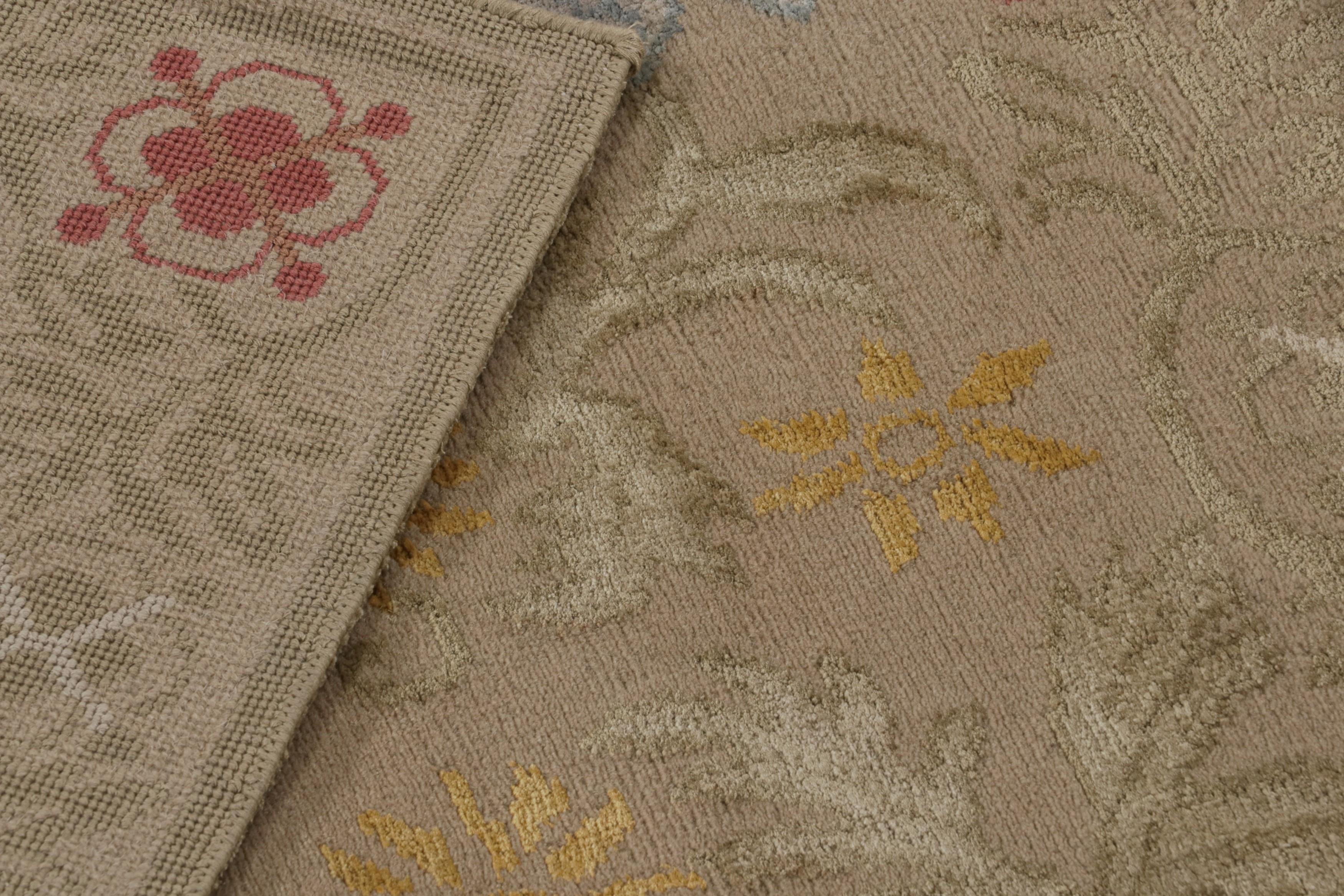 Contemporary Rug & Kilim’s Spanish European Style Rug in Beige with Floral Patterns “Bilbao” For Sale