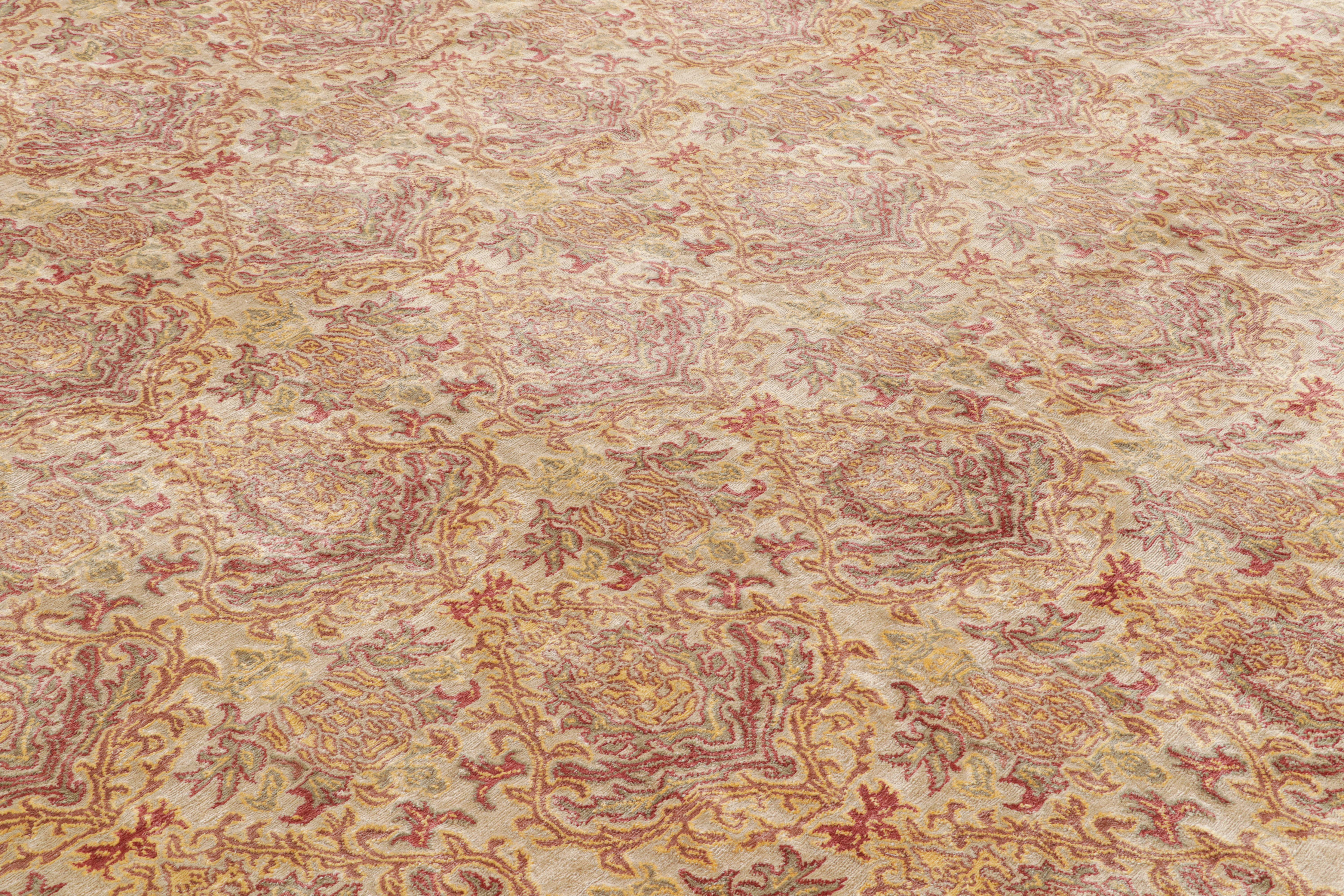 Noué à la main Tapis et tapis de style européen espagnol de Kilim à motifs floraux dorés, verts et marron en vente