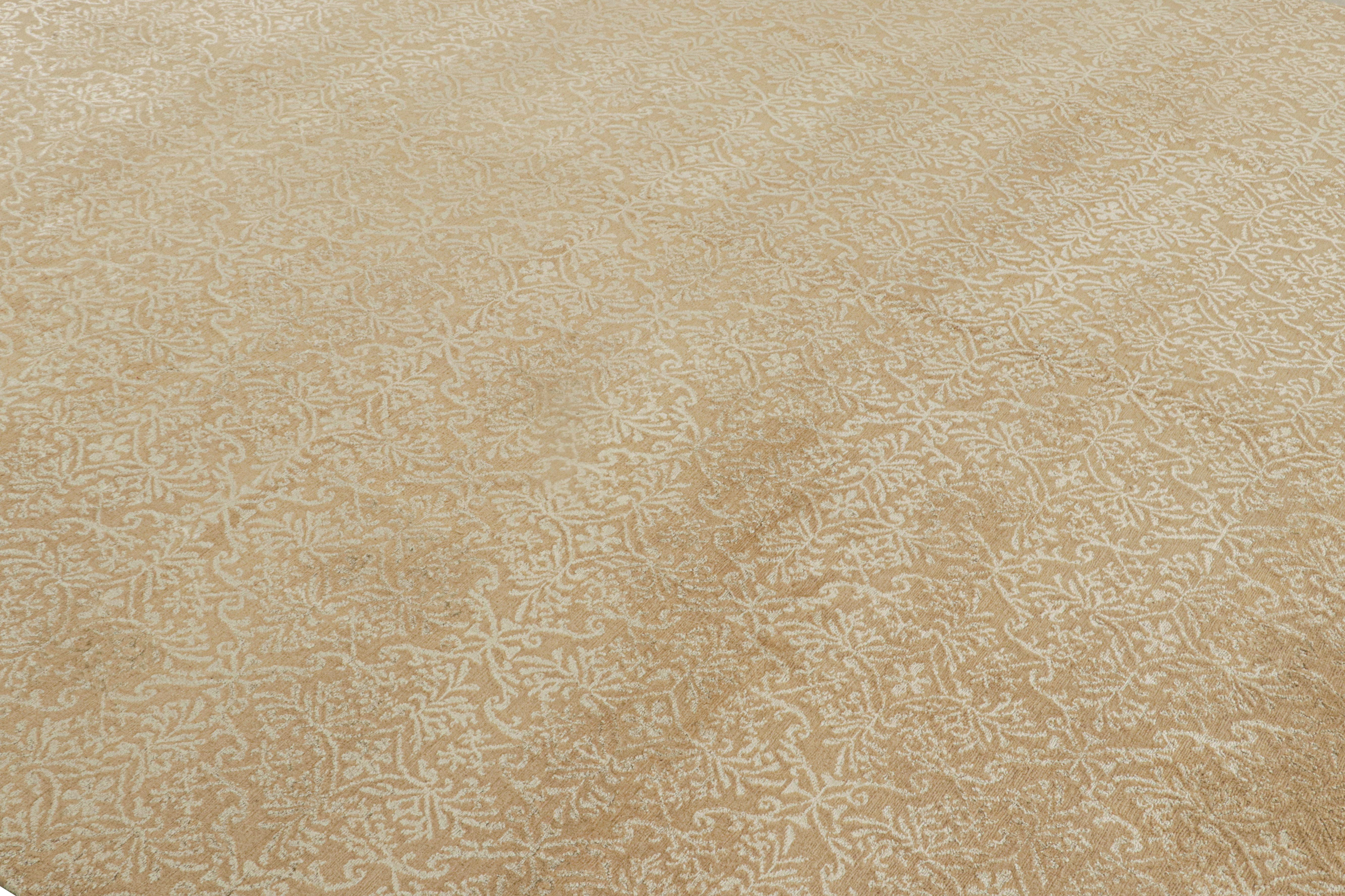 Nepalese Rug & Kilim’s Spanish European Style Rug in Gold with Floral Pattern “Cordoba” For Sale