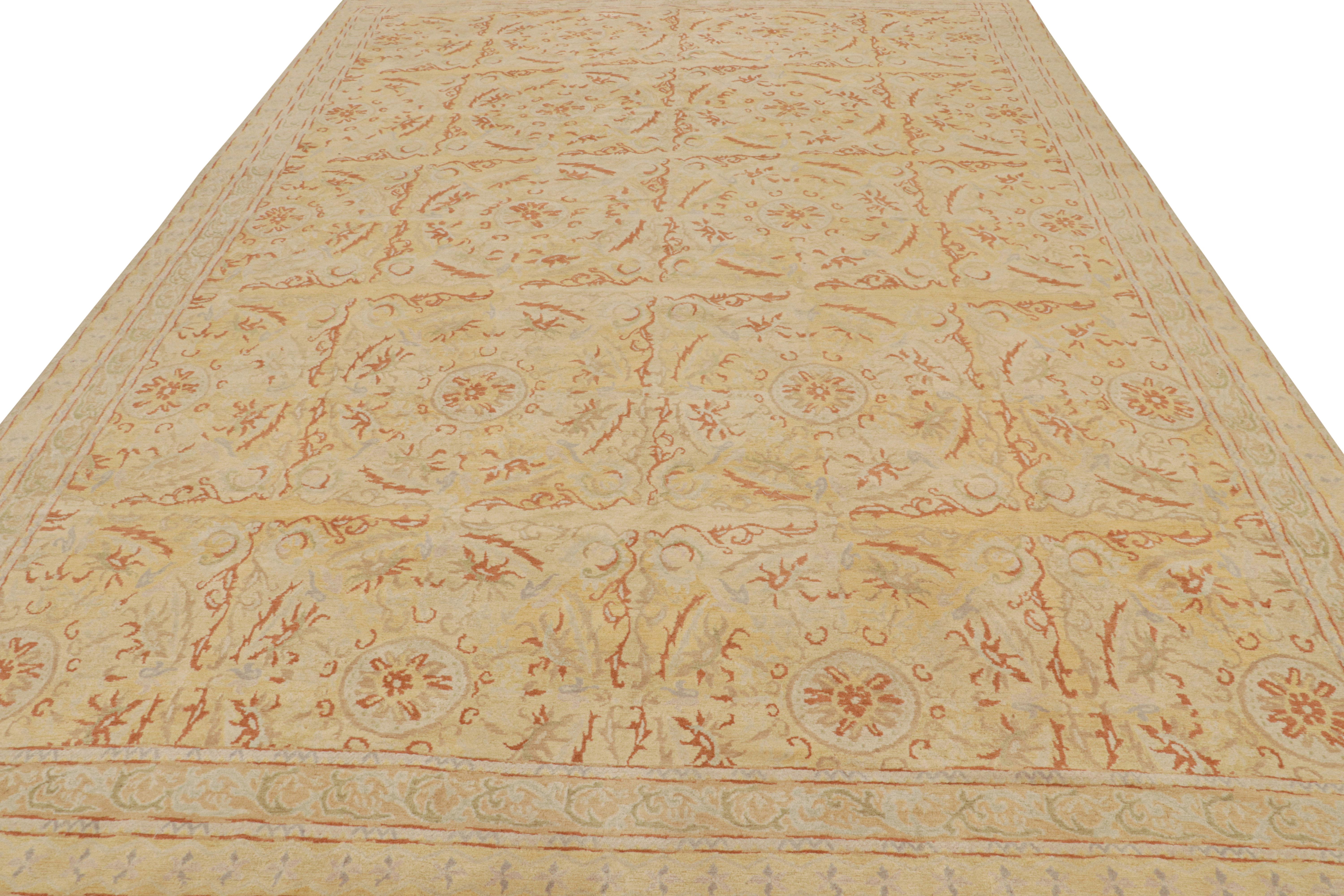 Other Rug & Kilim's Spanish European Style rug, Tangerine, Cream & Yellow Medallions For Sale