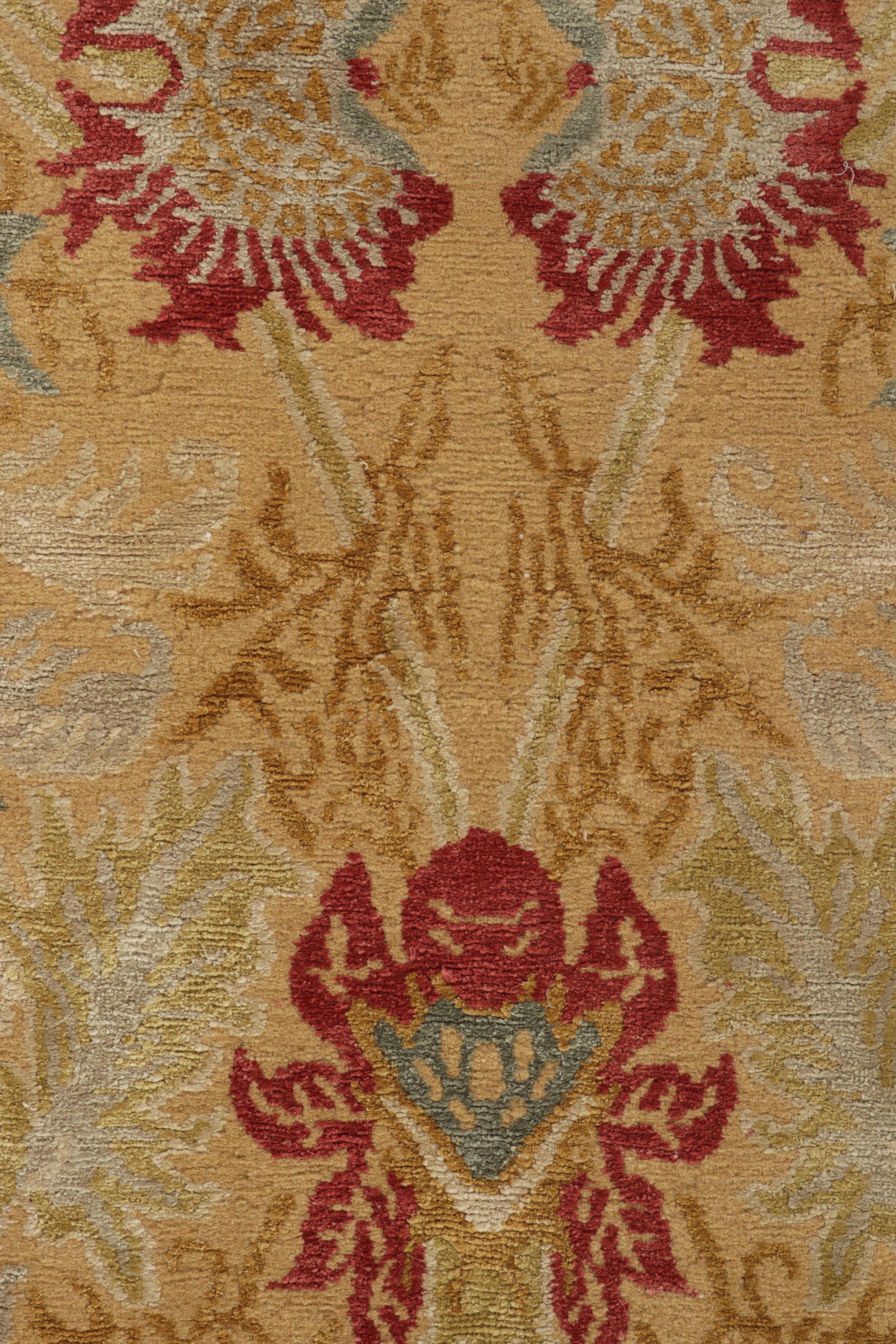 Hand-Knotted Rug & Kilim's Spanish European Style Runner in Gold, Red & Blue Floral Pattern For Sale