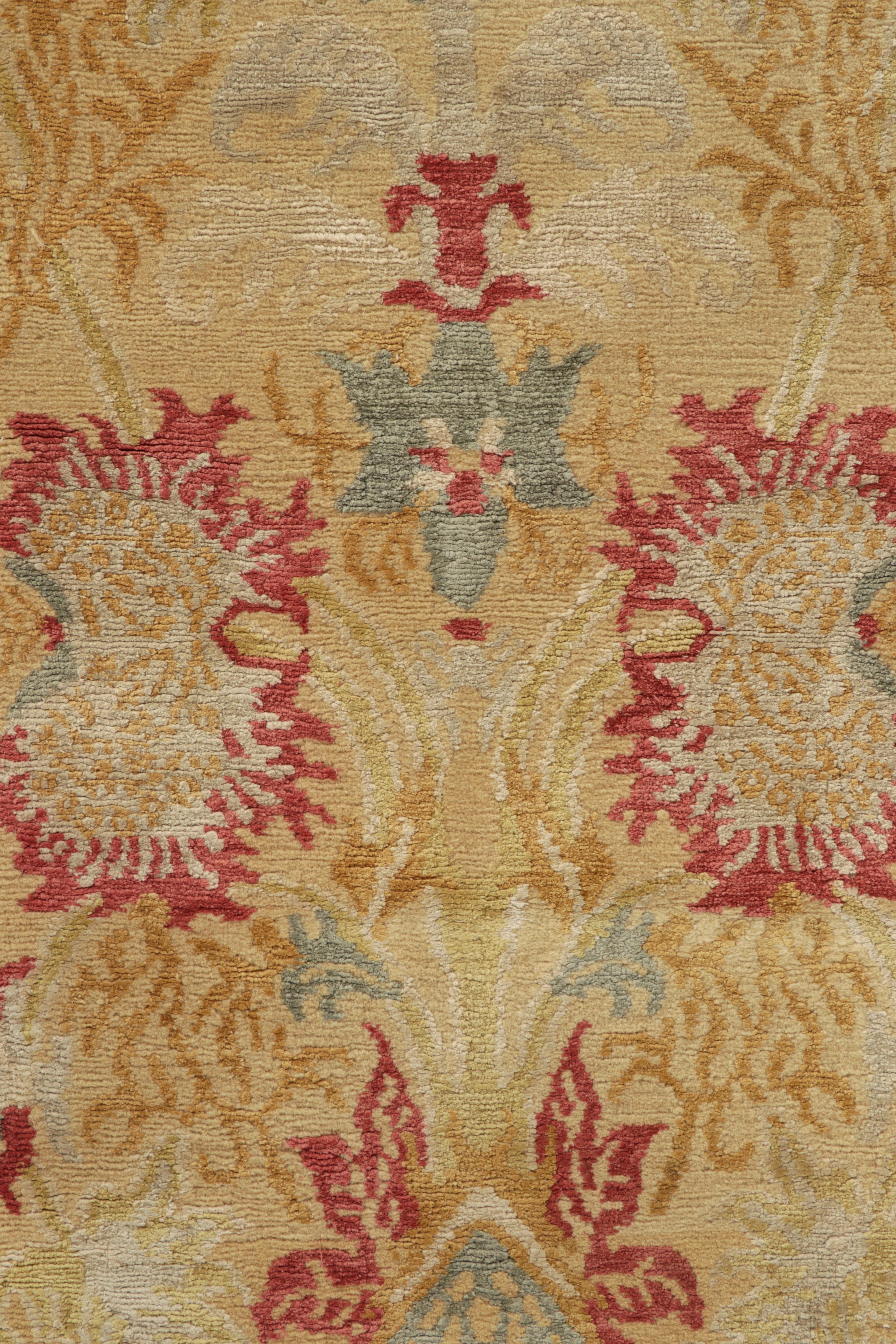 Rug & Kilim's Spanish European Style Runner in Gold, Red & Blue Floral Pattern In New Condition For Sale In Long Island City, NY