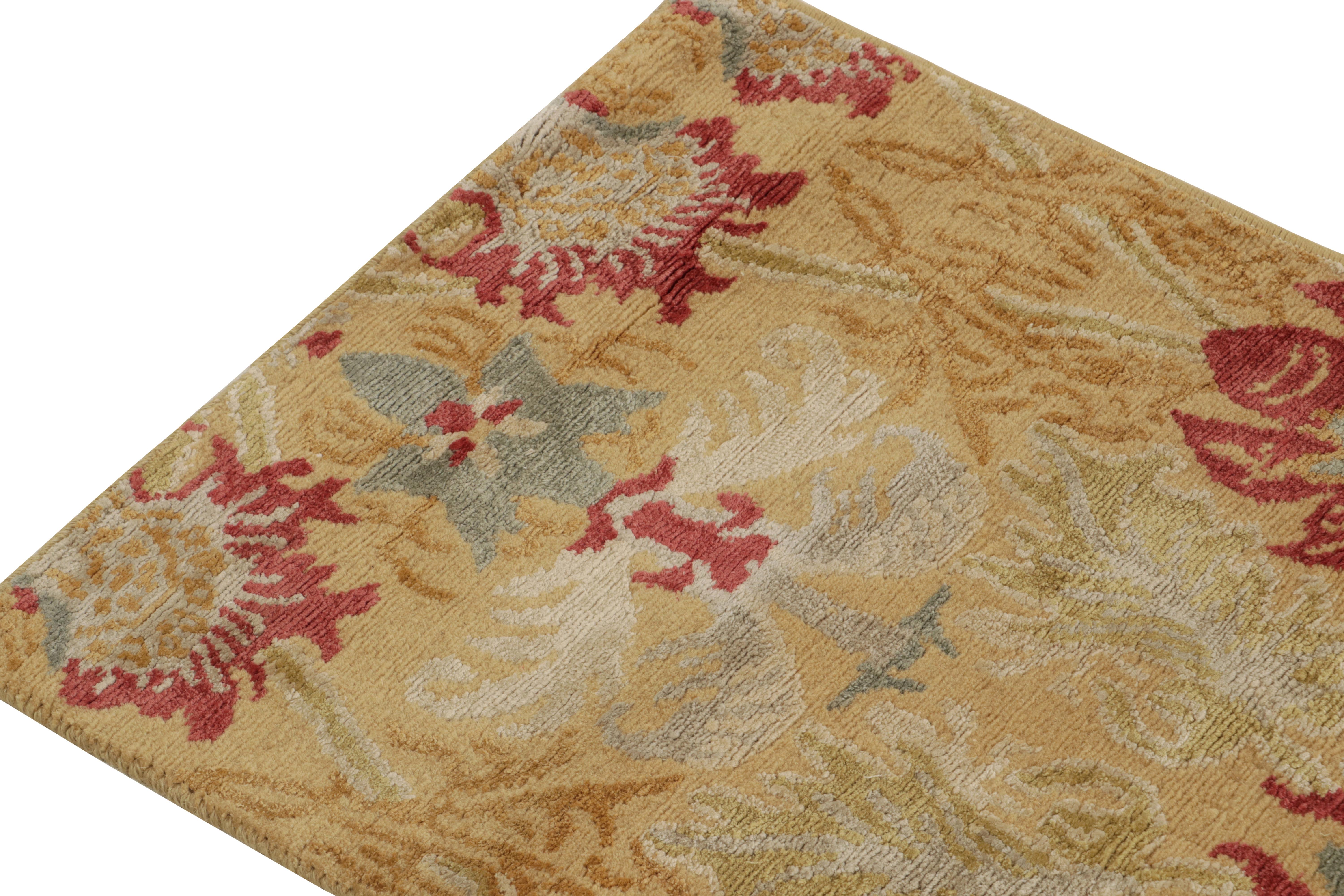 Contemporary Rug & Kilim's Spanish European Style Runner in Gold, Red & Blue Floral Pattern For Sale