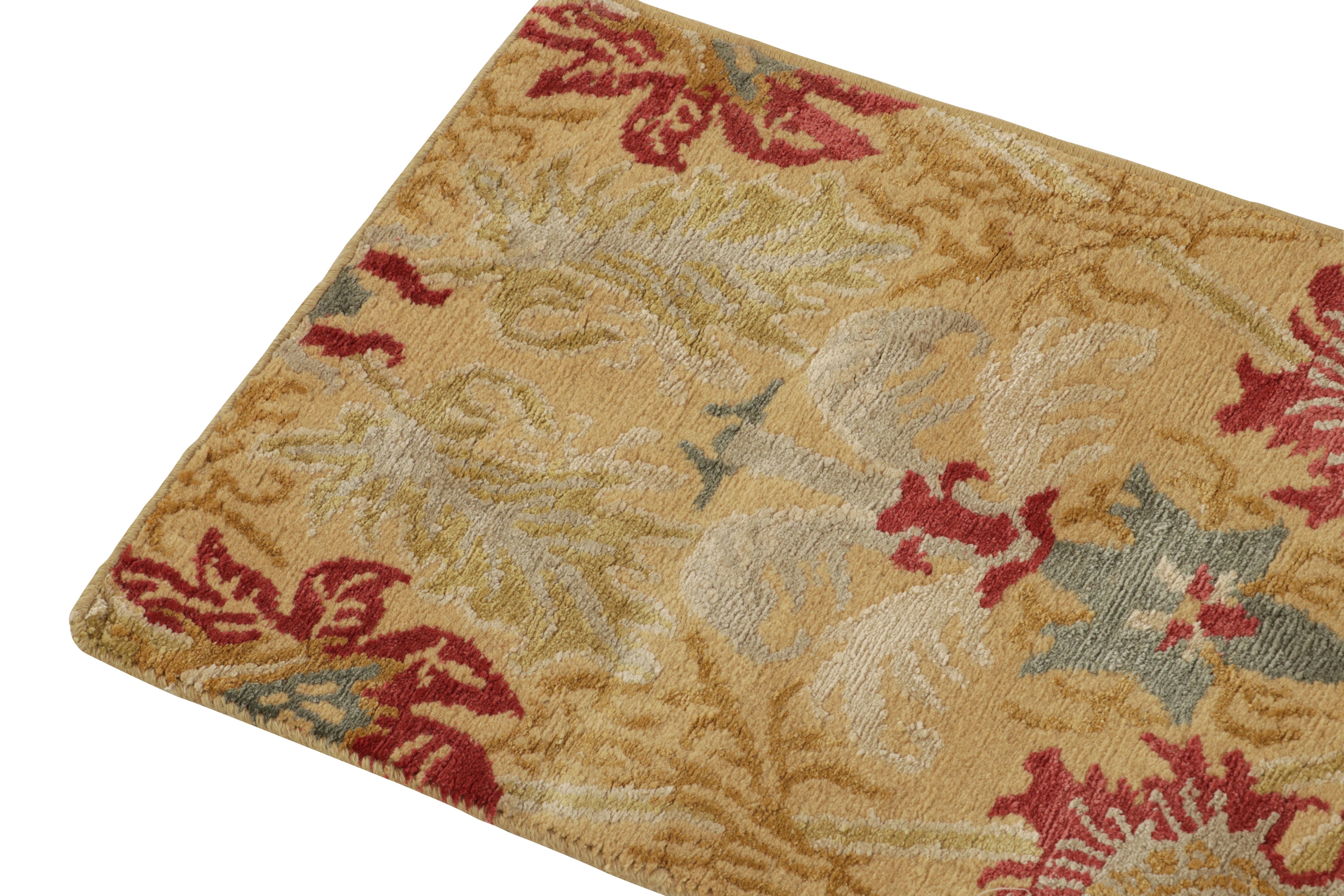 Rug & Kilim's Spanish European Style Runner in Gold, Red & Blue Floral Pattern In New Condition For Sale In Long Island City, NY
