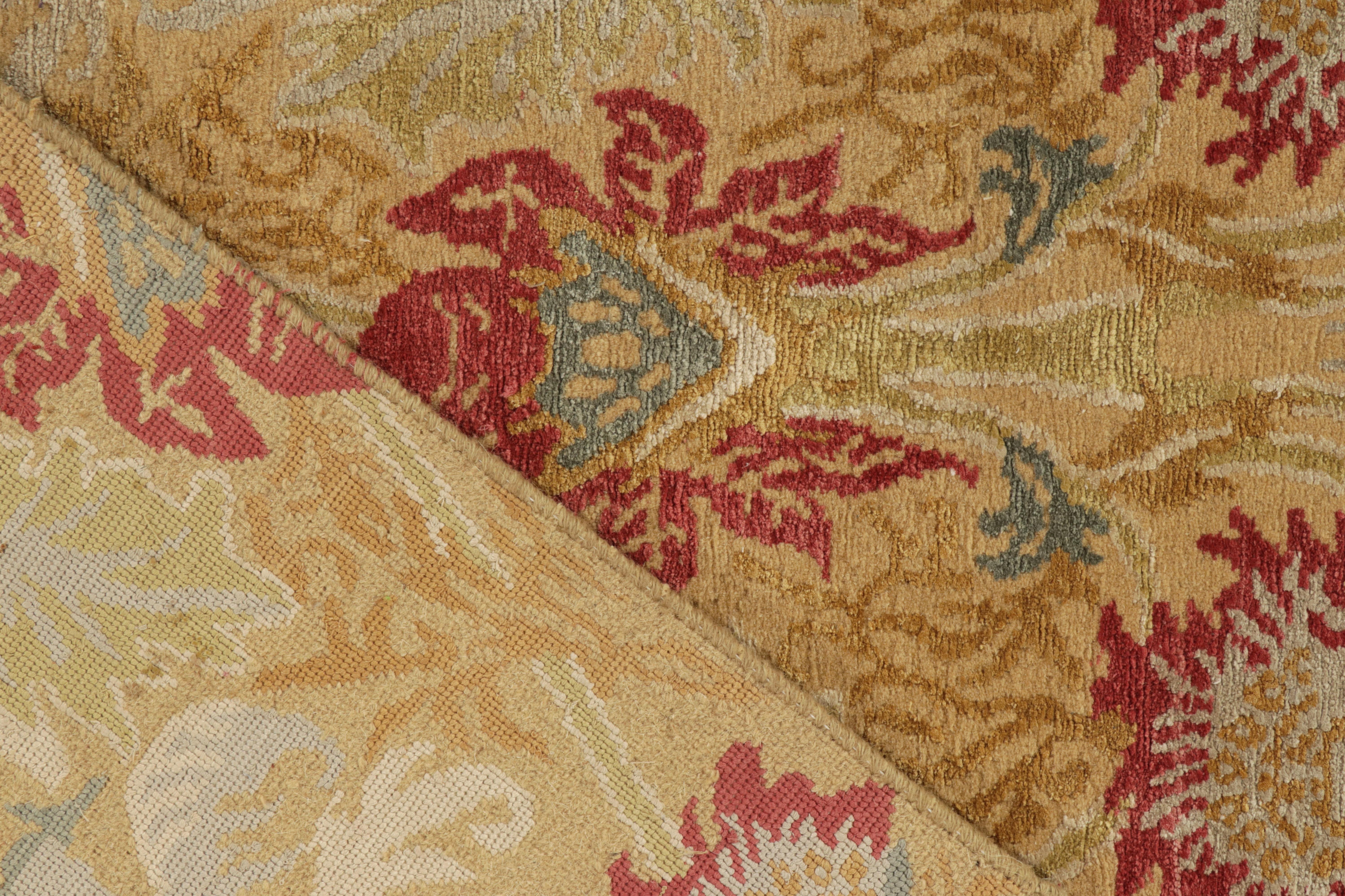 Contemporary Rug & Kilim's Spanish European Style Runner in Gold, Red & Blue Floral Pattern For Sale