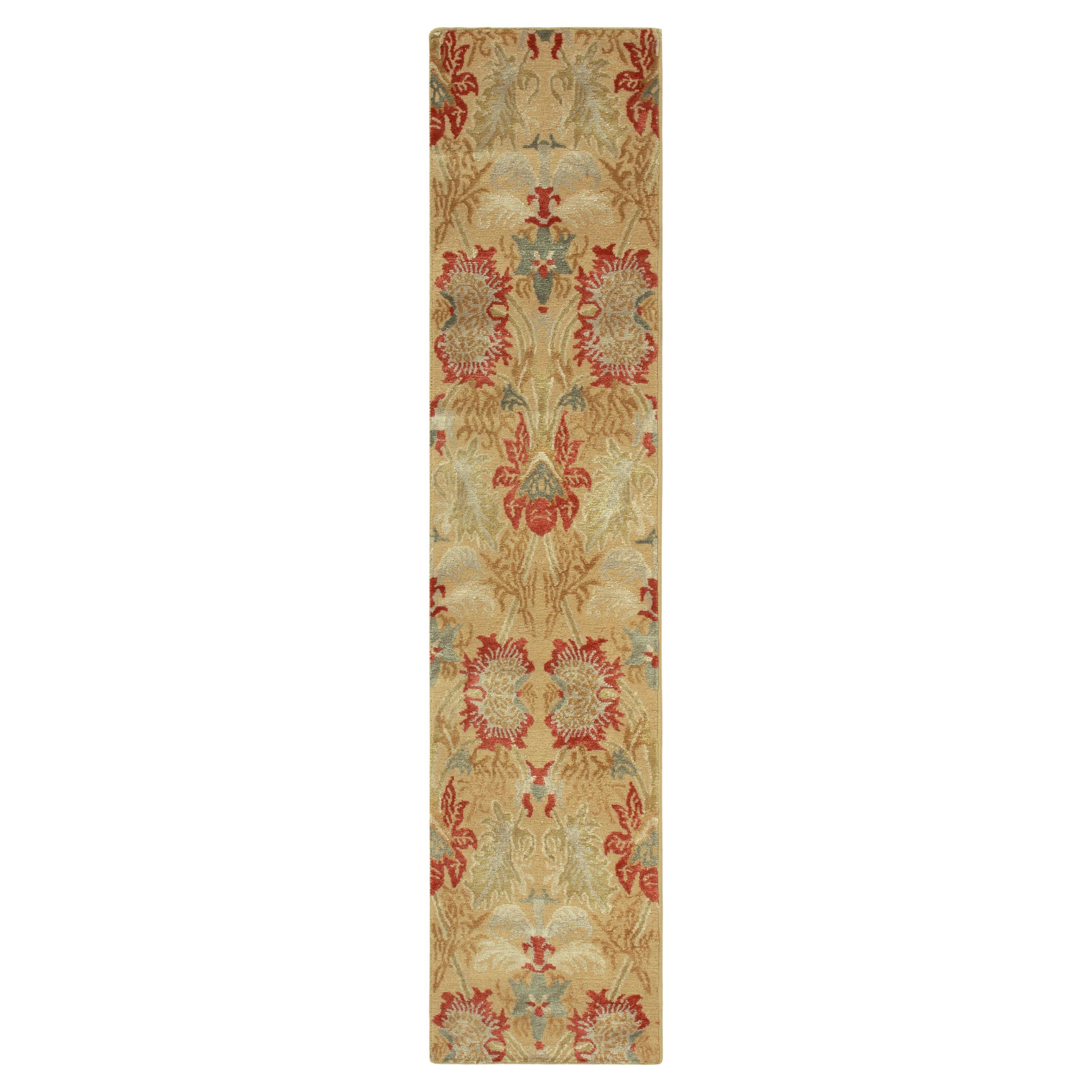 Traves de Mesa Estilo Español Europeo de Rug & Kilim en Patrón Floral Dorado, Rojo y Azul